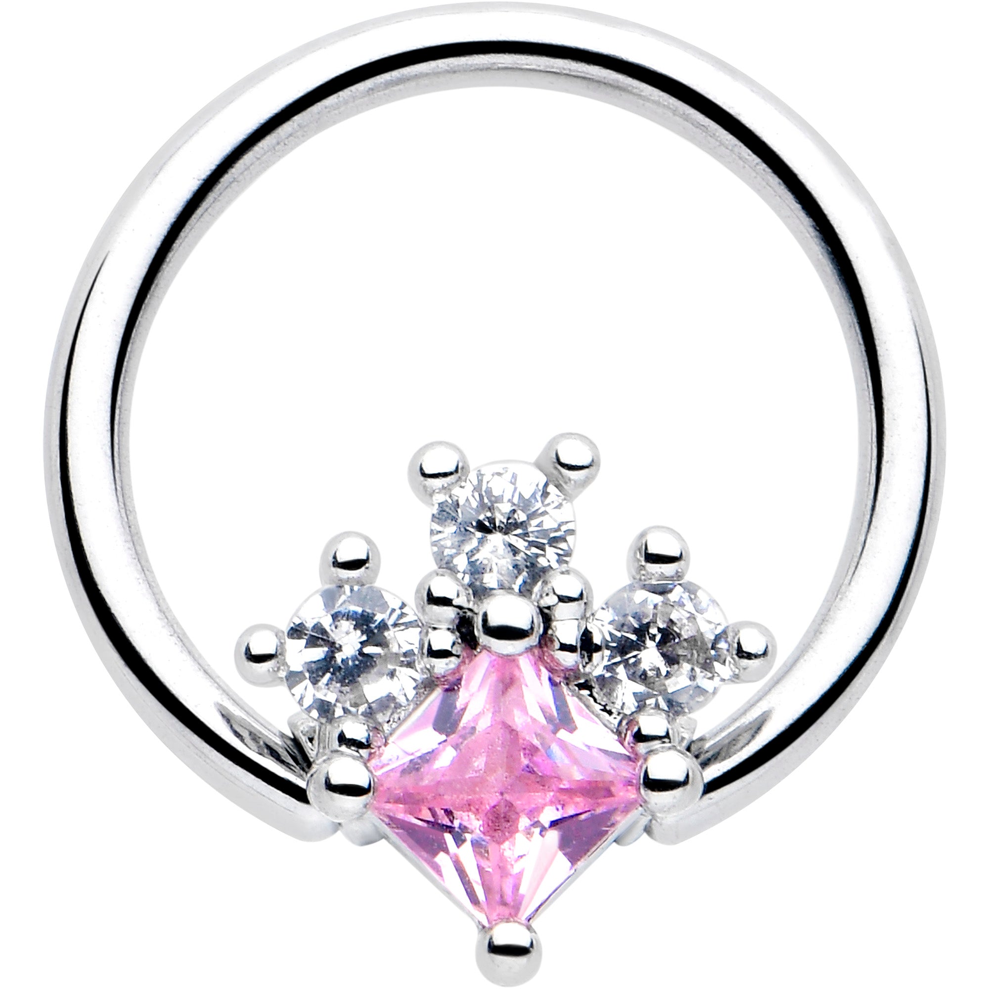 16 Gauge 3/8 Pink Clear CZ Gem Rhombus Riot BCR Captive Ring