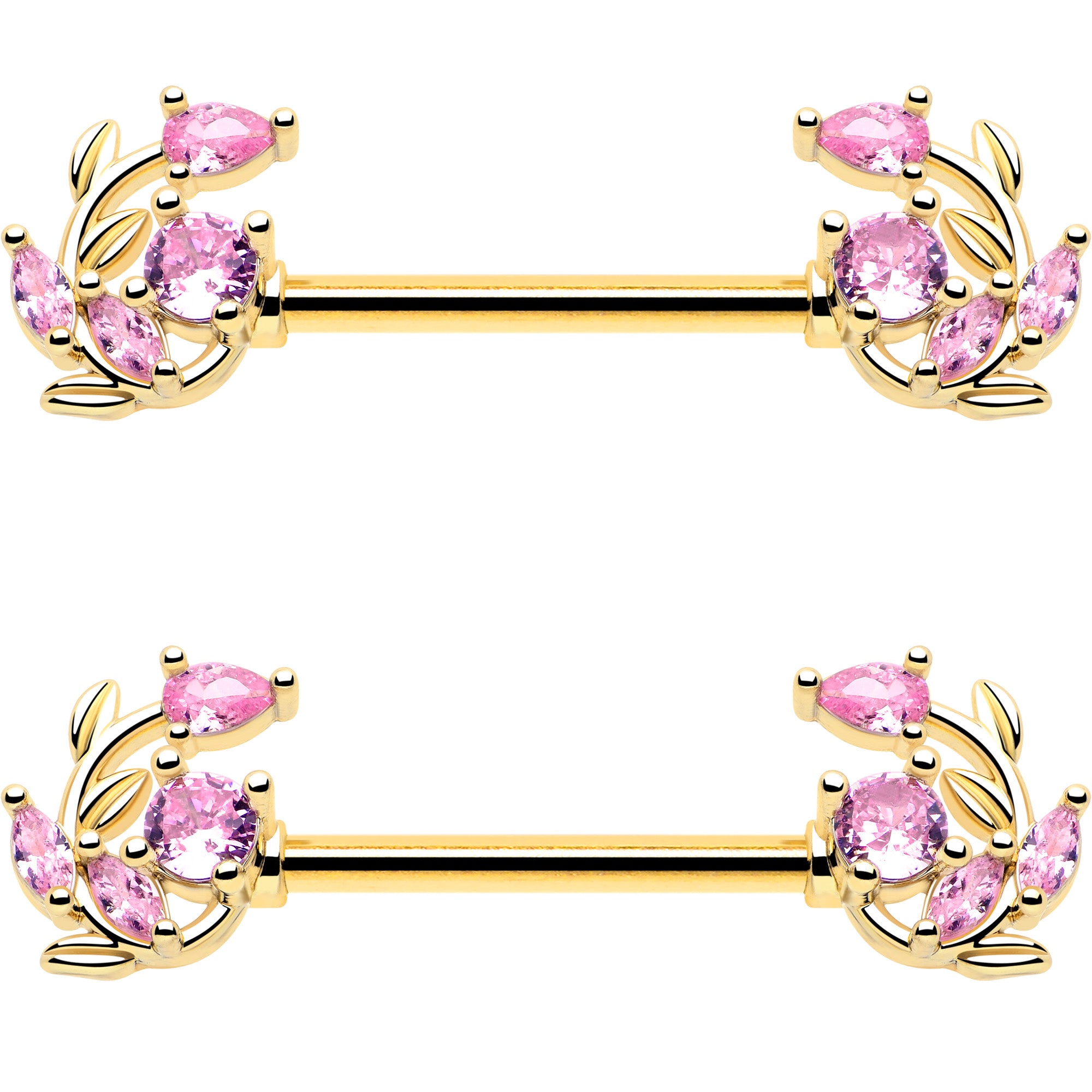 gold tone twining vine barbell nipple rings