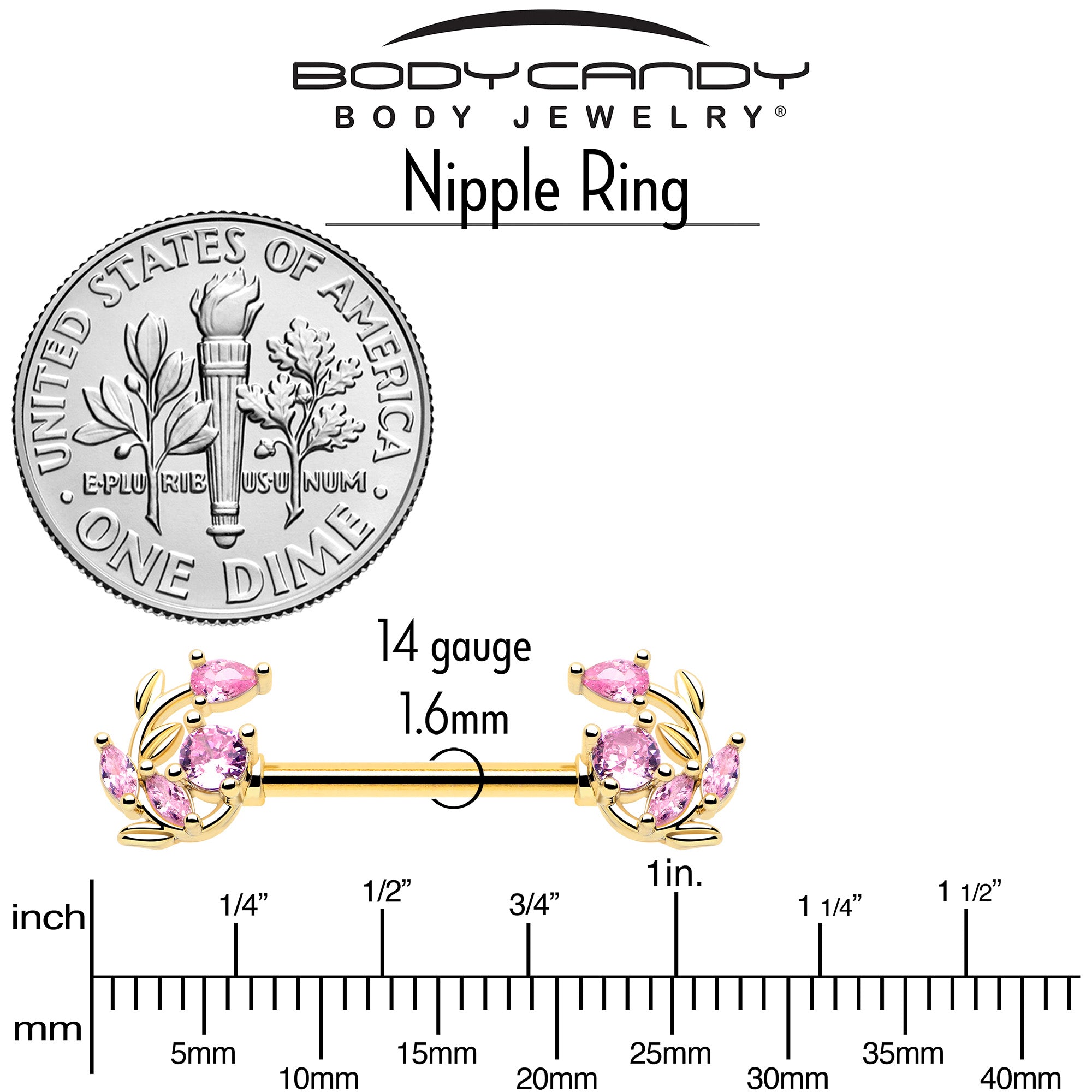 decorative pink gem gold tone nipple ring set