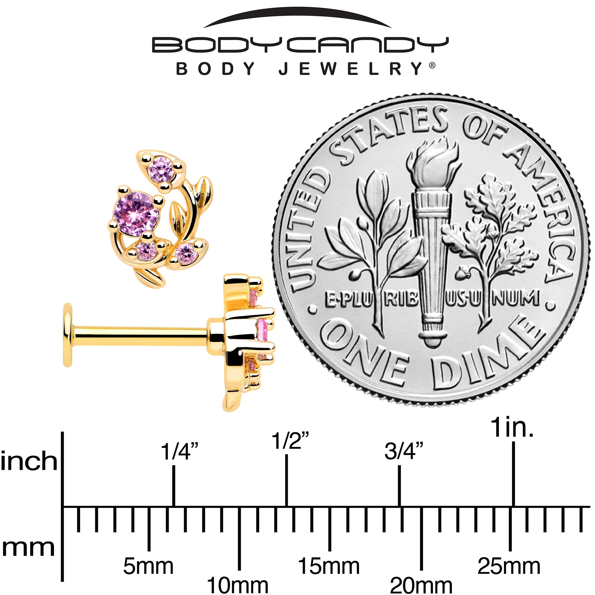 Pink gem labret monroe tragus jewelry