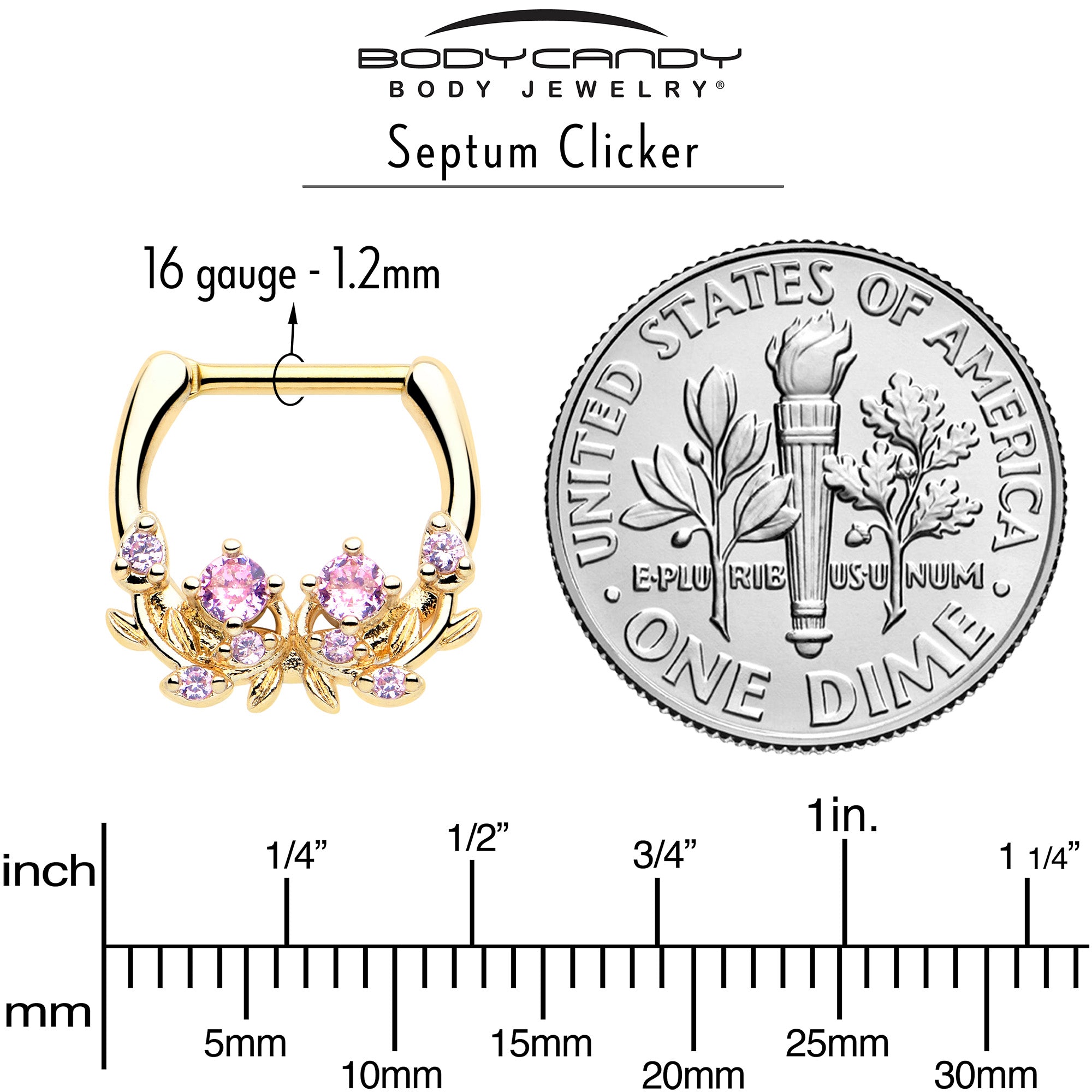 gold tone seamless floral clicker ring with pink crystal accents