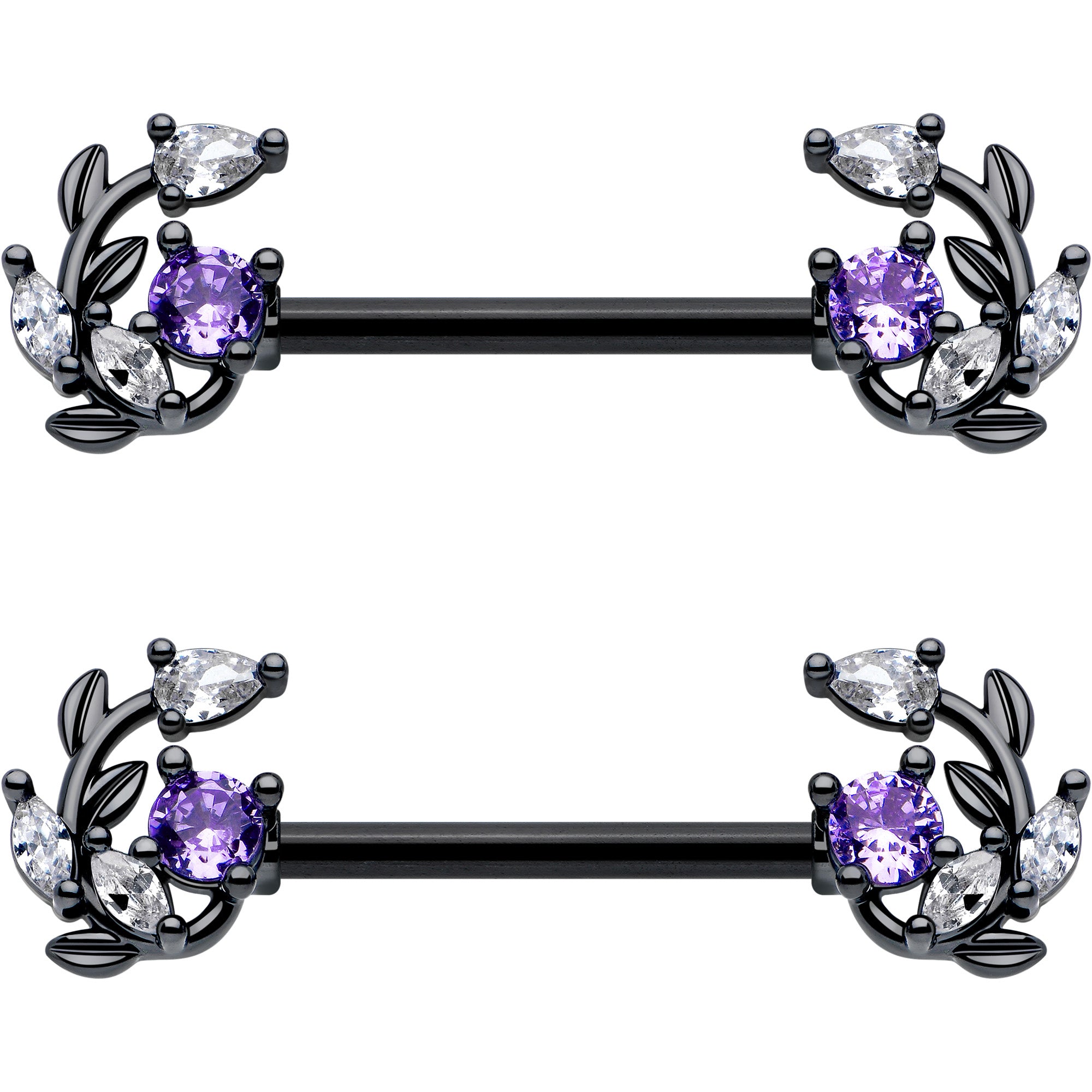 clear and purple gem nipple barbell jewelry