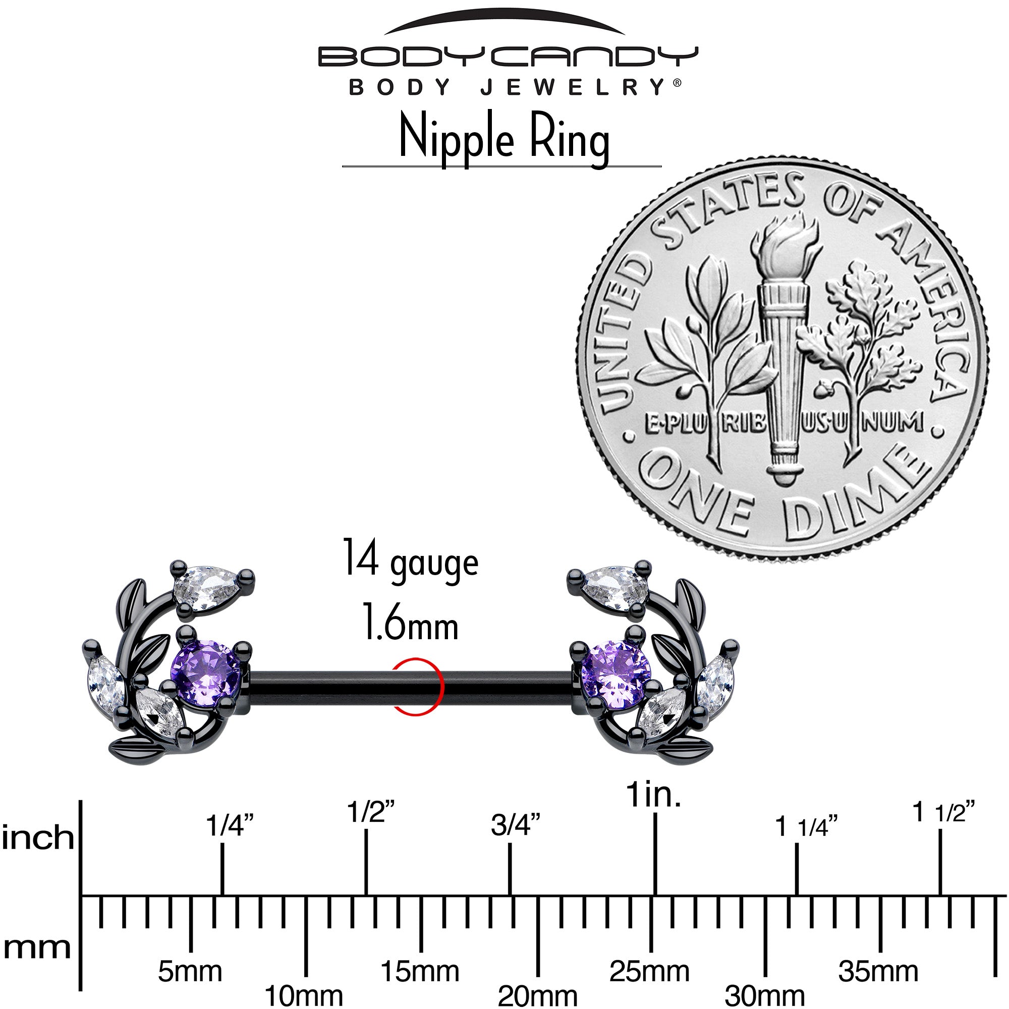 purple gem barbell nipple piercing set