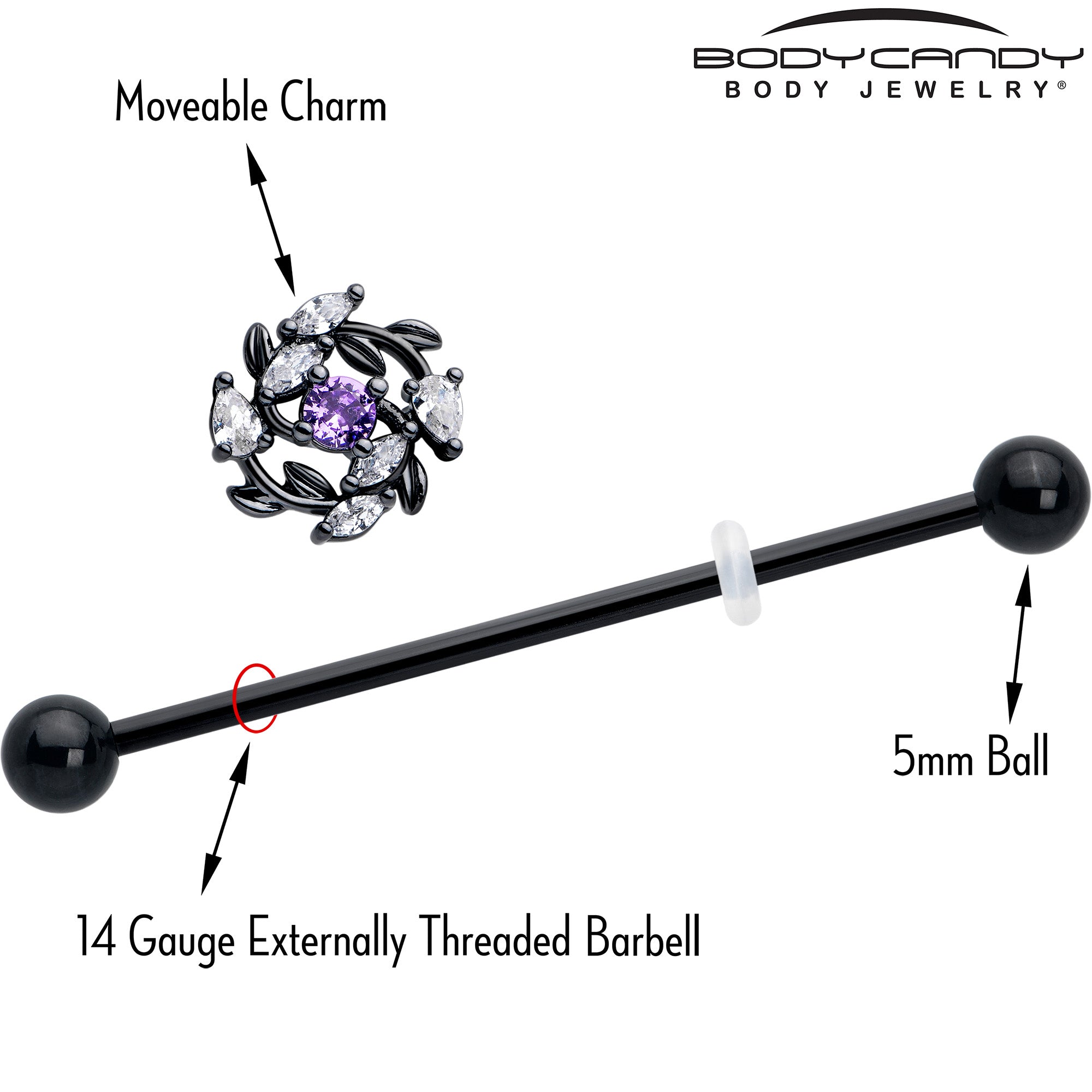 purple gem industrial barbell piercing jewelry