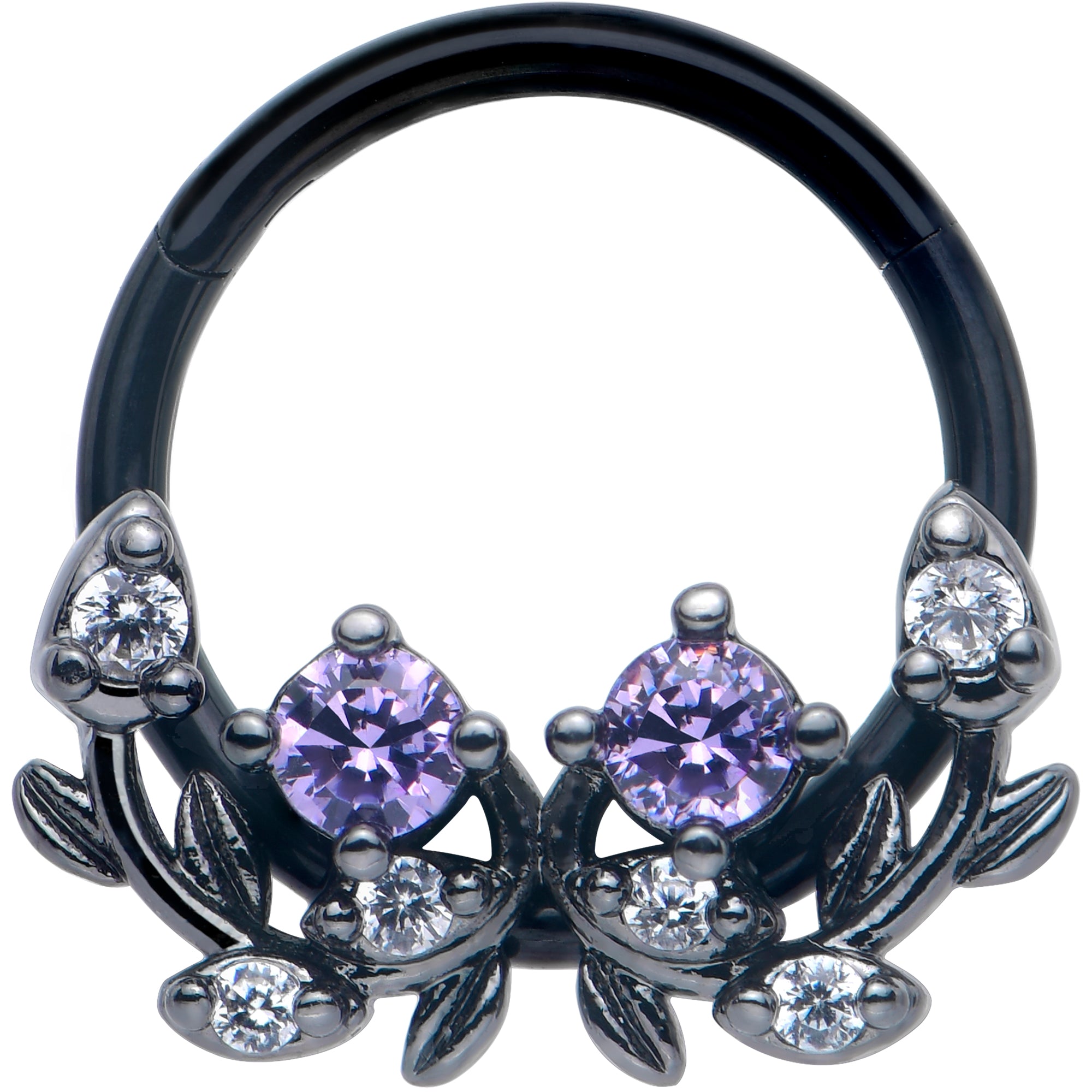 16 Gauge Purple Gem Black Twining Vine Hinged Segment Ring