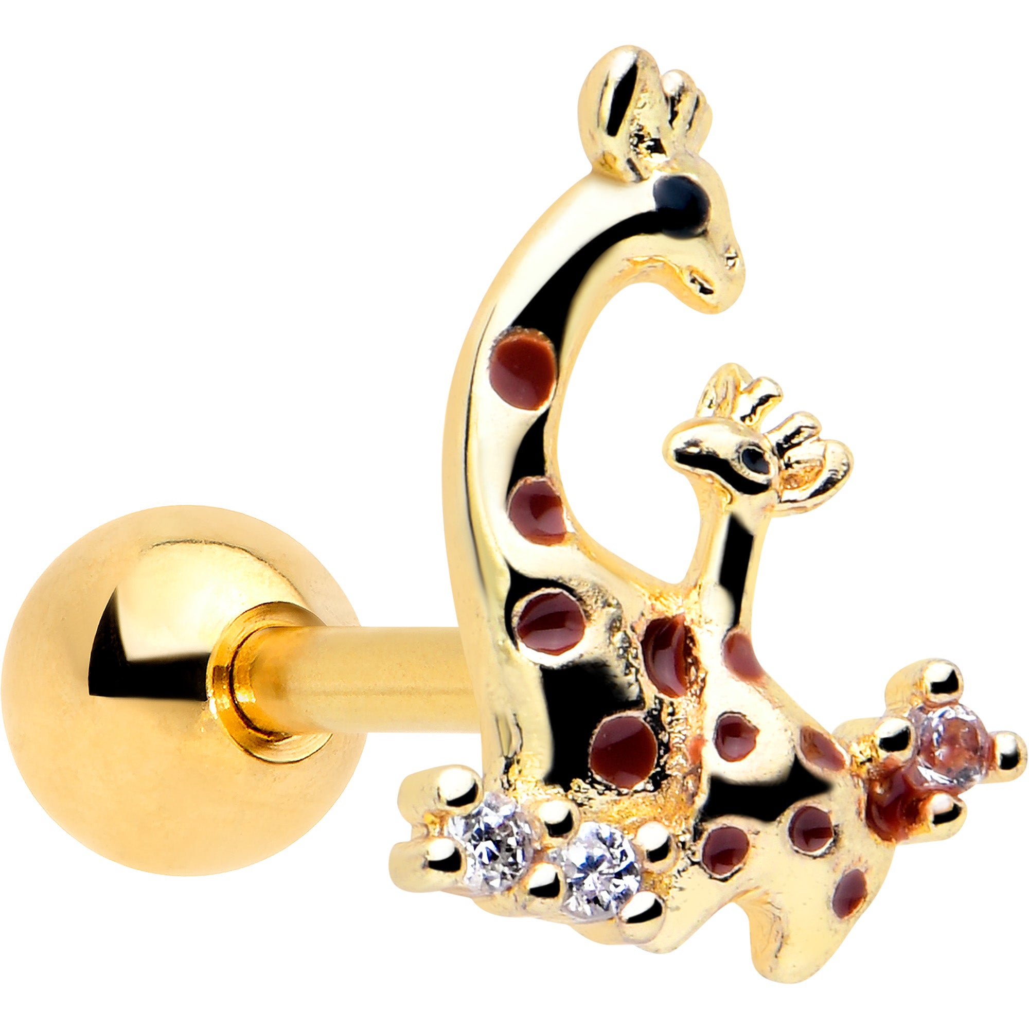 16 Gauge 1/4 Clear CZ Gem Gold Tone Mom Baby Giraffes Cartilage Earring