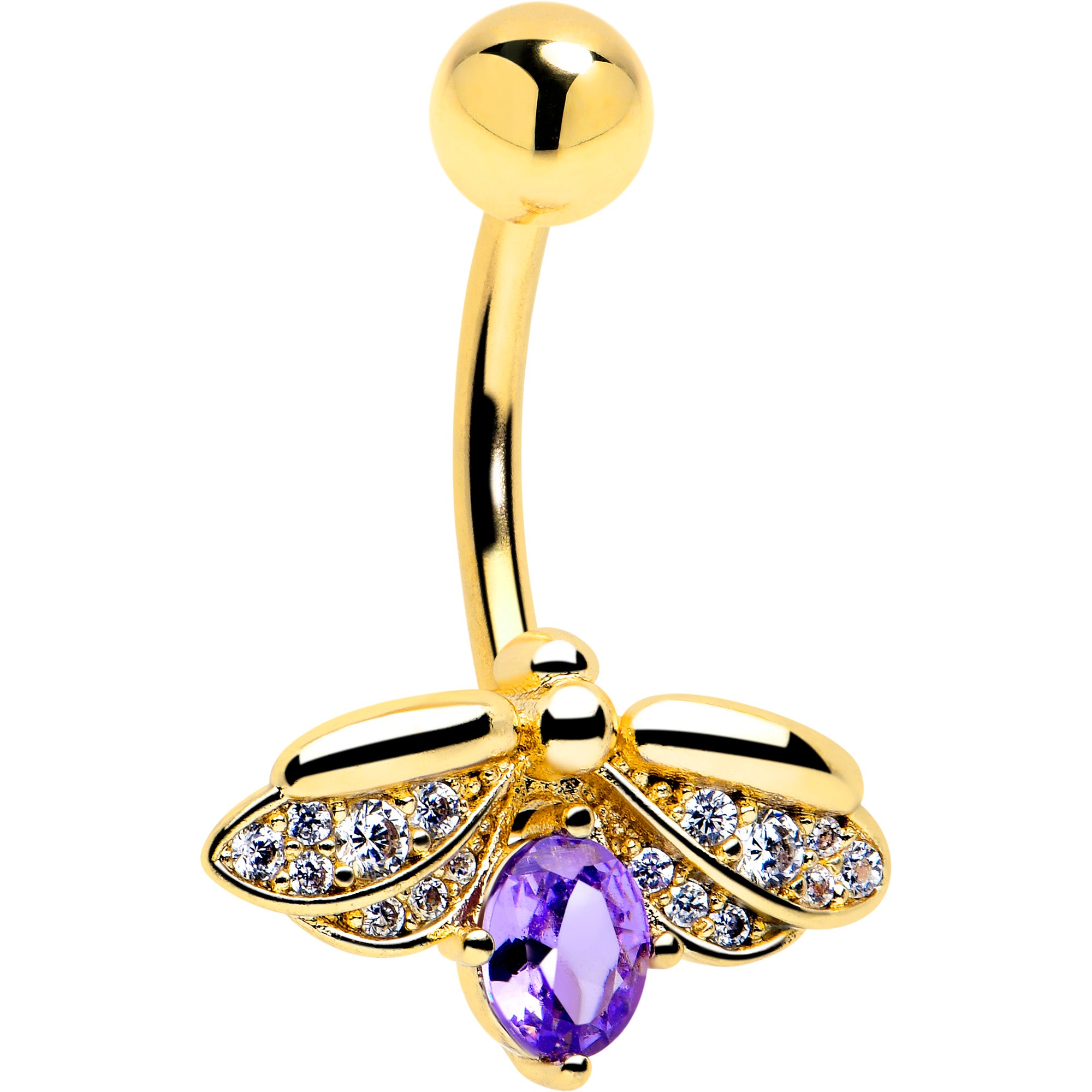 purple clear gem gold tone beauty bug belly ring