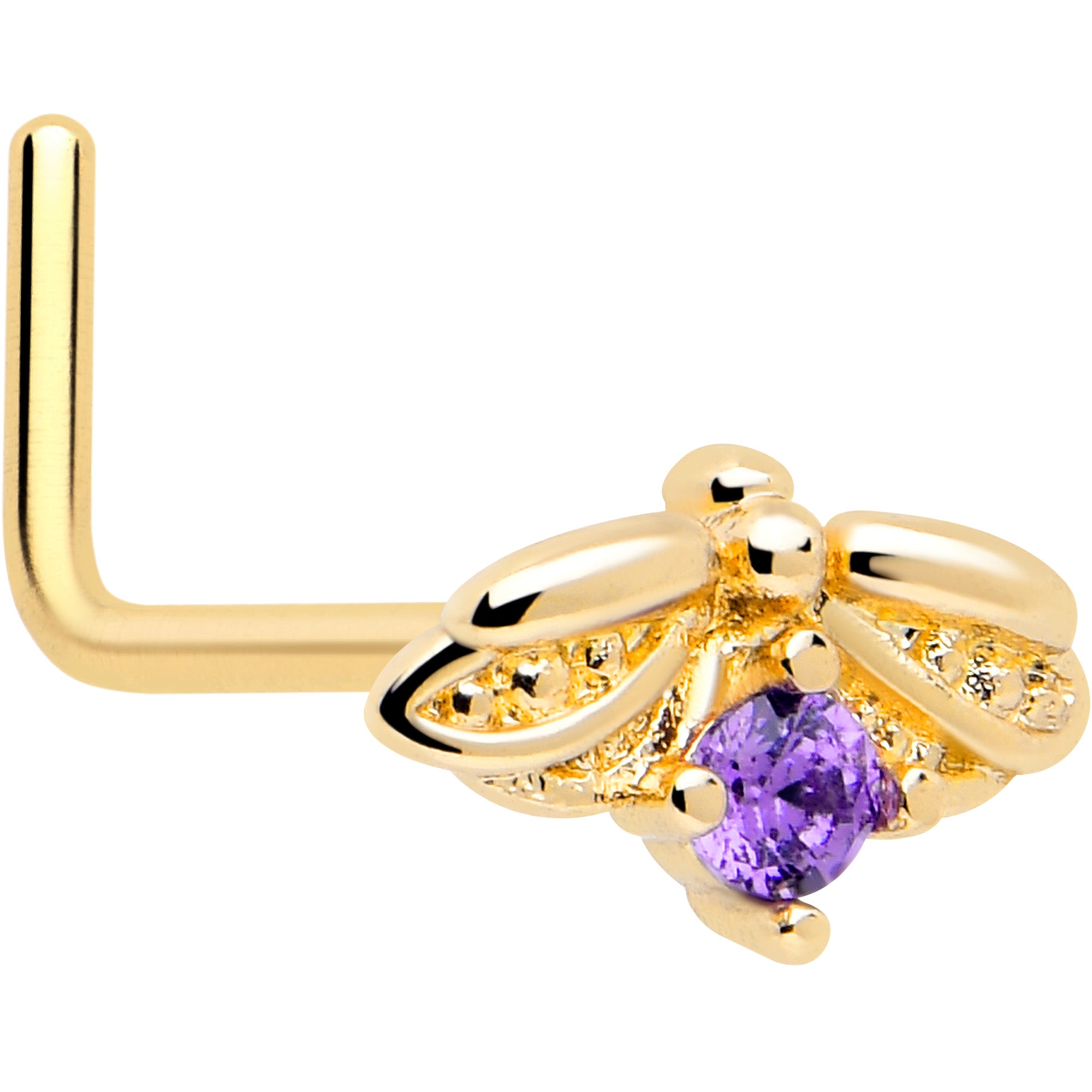 20 Gauge 7mm Purple Gem Gold Tone Beauty Bug L Shape Nose Ring