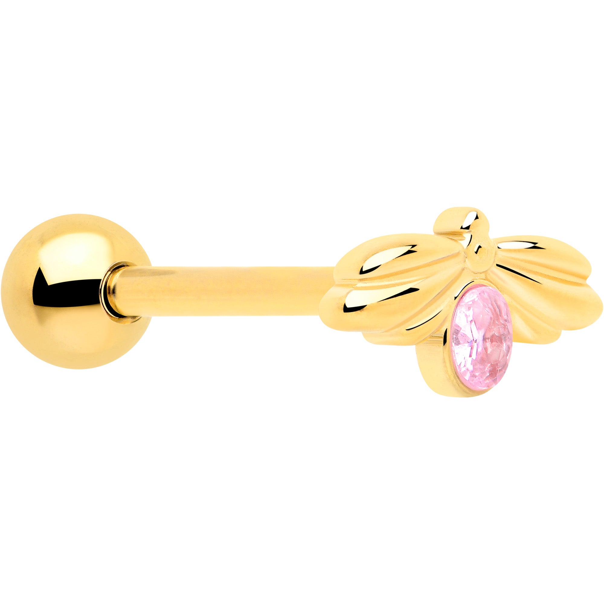 pink gem gold tone beauty bug barbell tongue ring