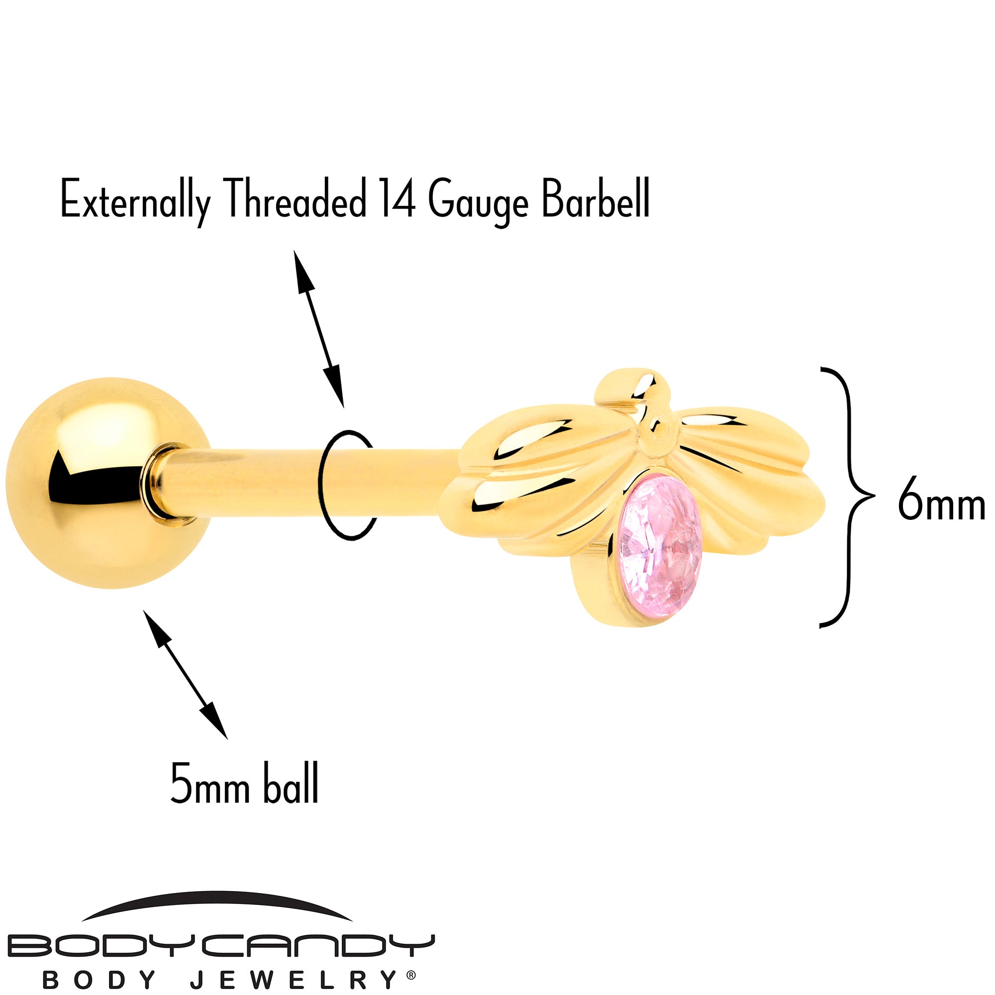 pink bug tongue ring gold tone barbell