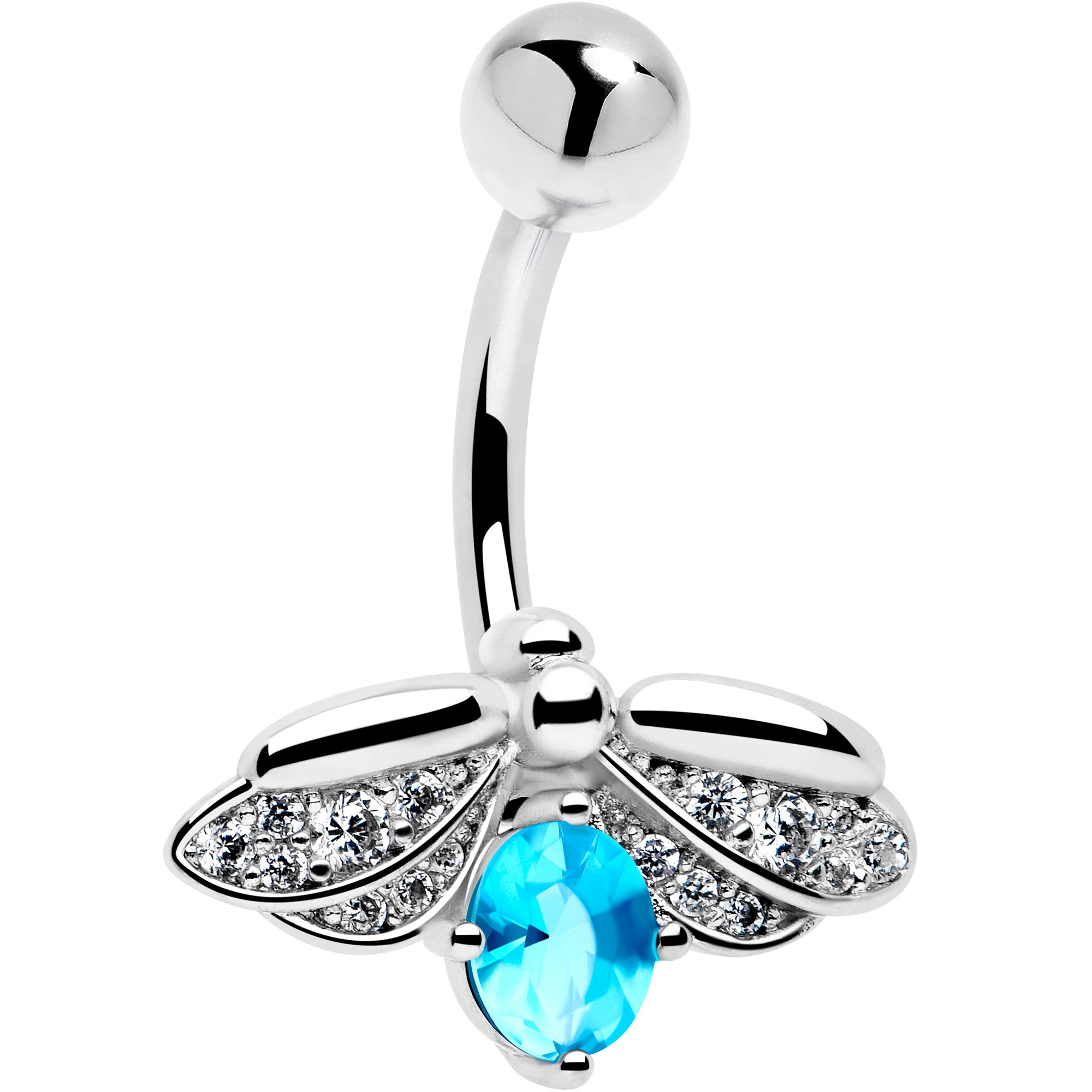 Clear blue gem beauty bug belly button ring