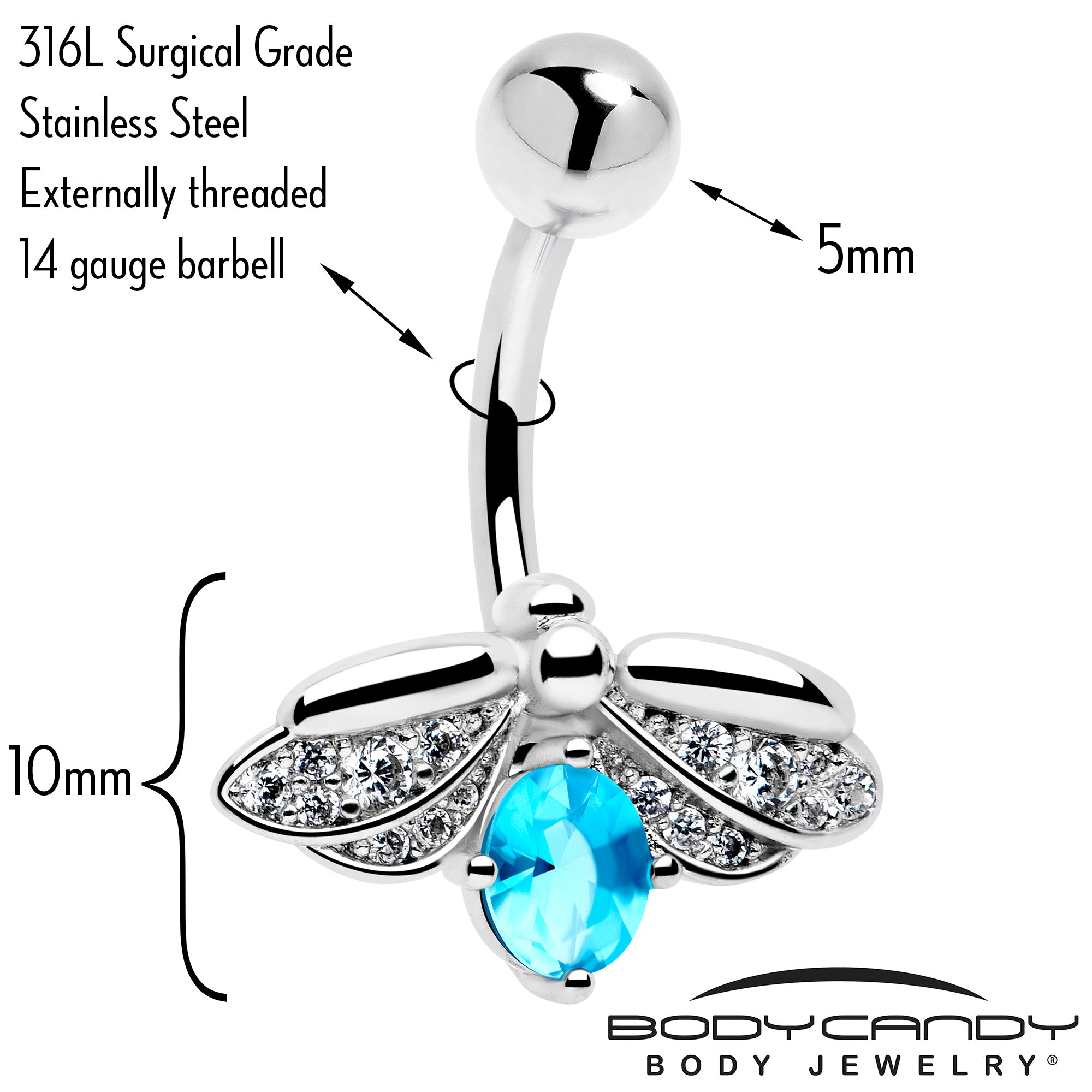 Blue jeweled insect dangle navel piercing jewelry