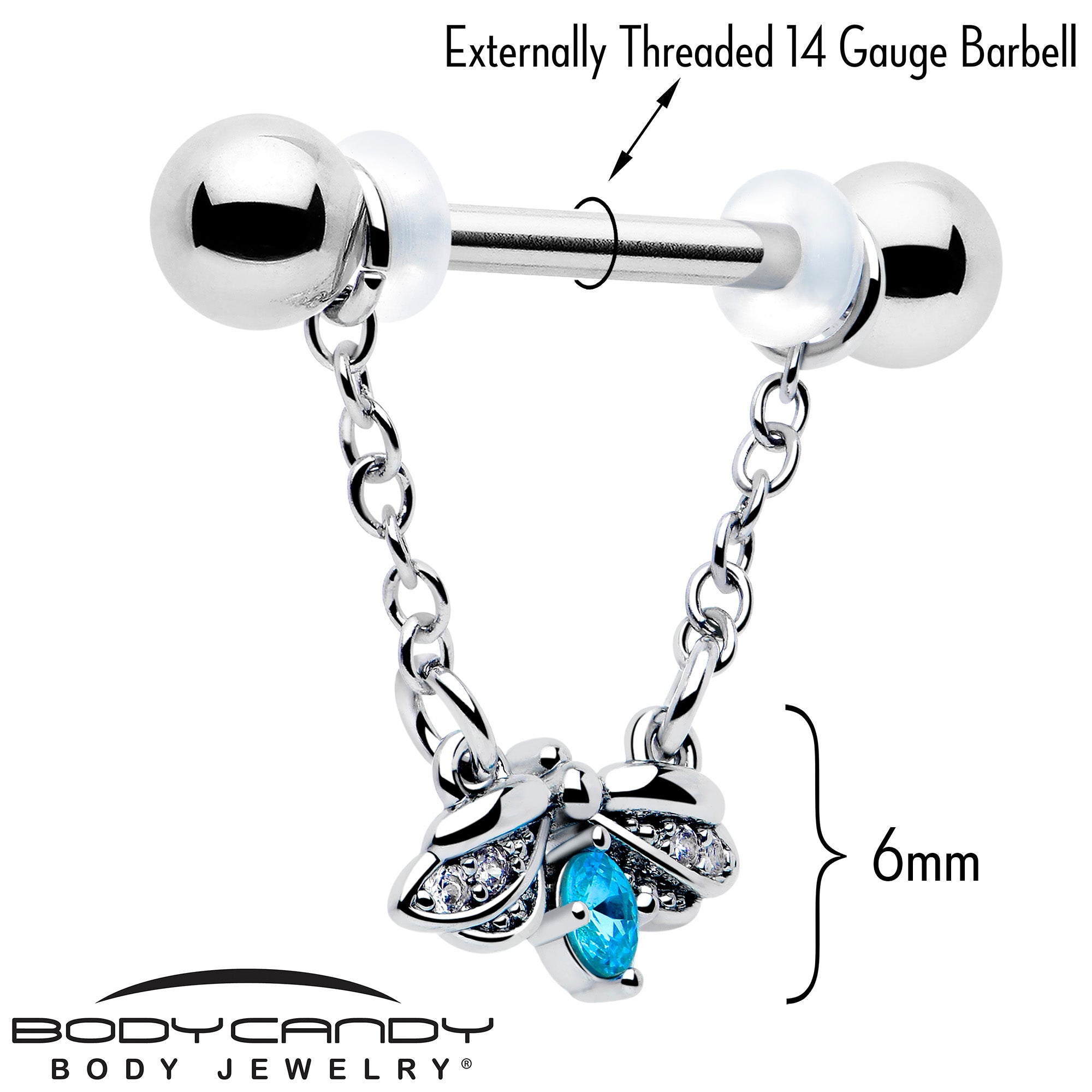 dangle nipple ring set with blue gem bug charm