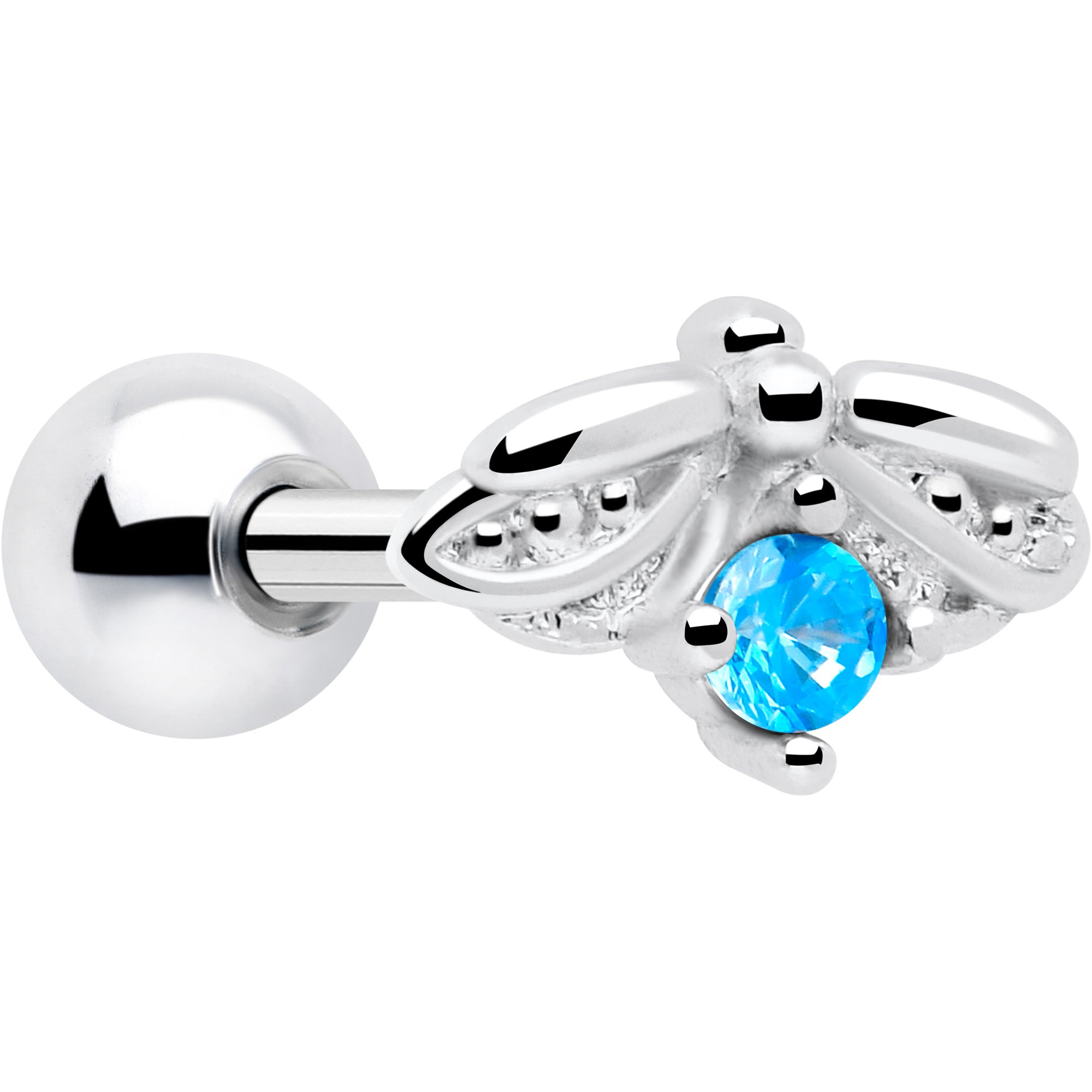 Blue gem bug cartilage earring 16G tragus jewelry