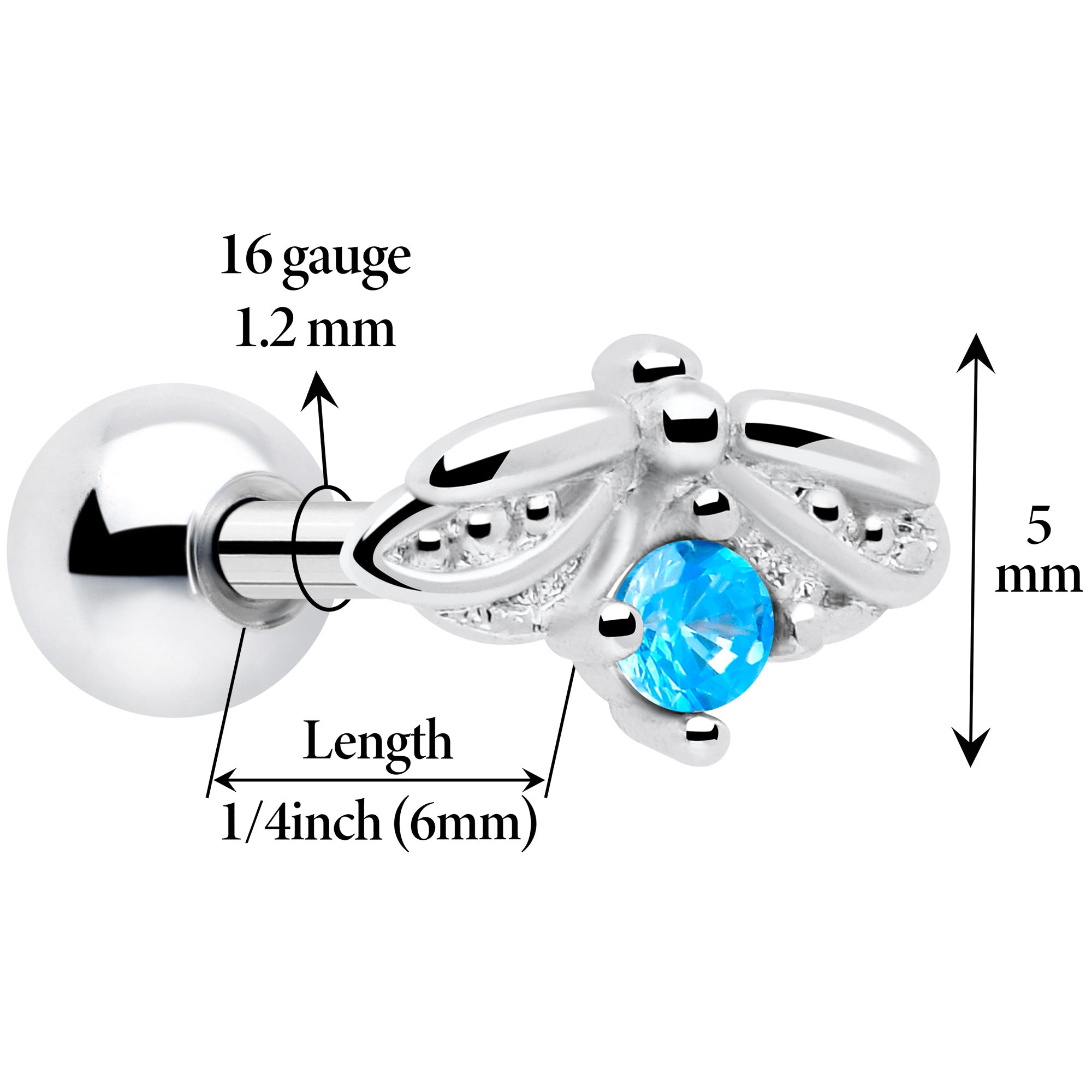 Beauty bug tragus stud blue crystal body piercing