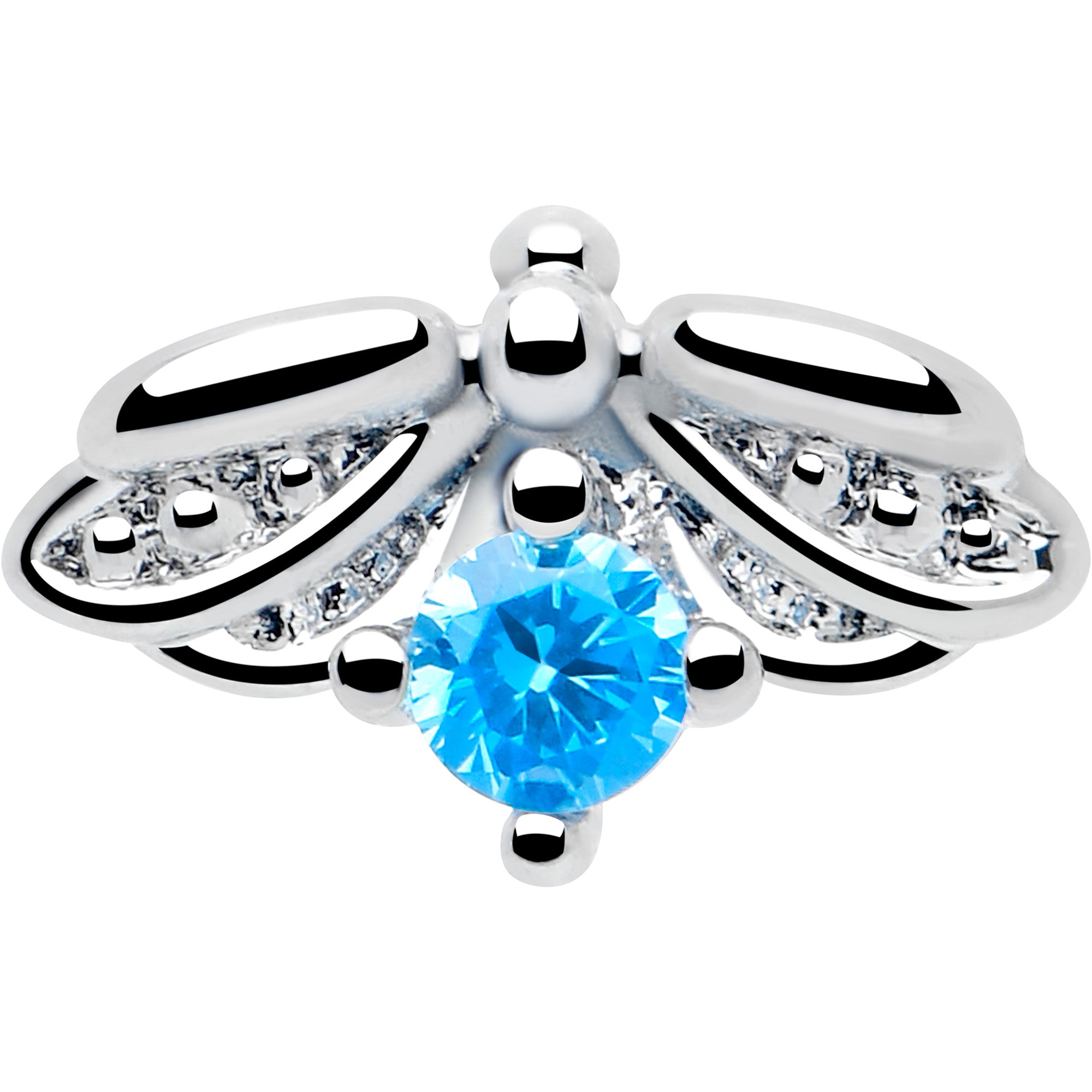 16 gauge 1/4 cartilage barbell with blue gem bug charm