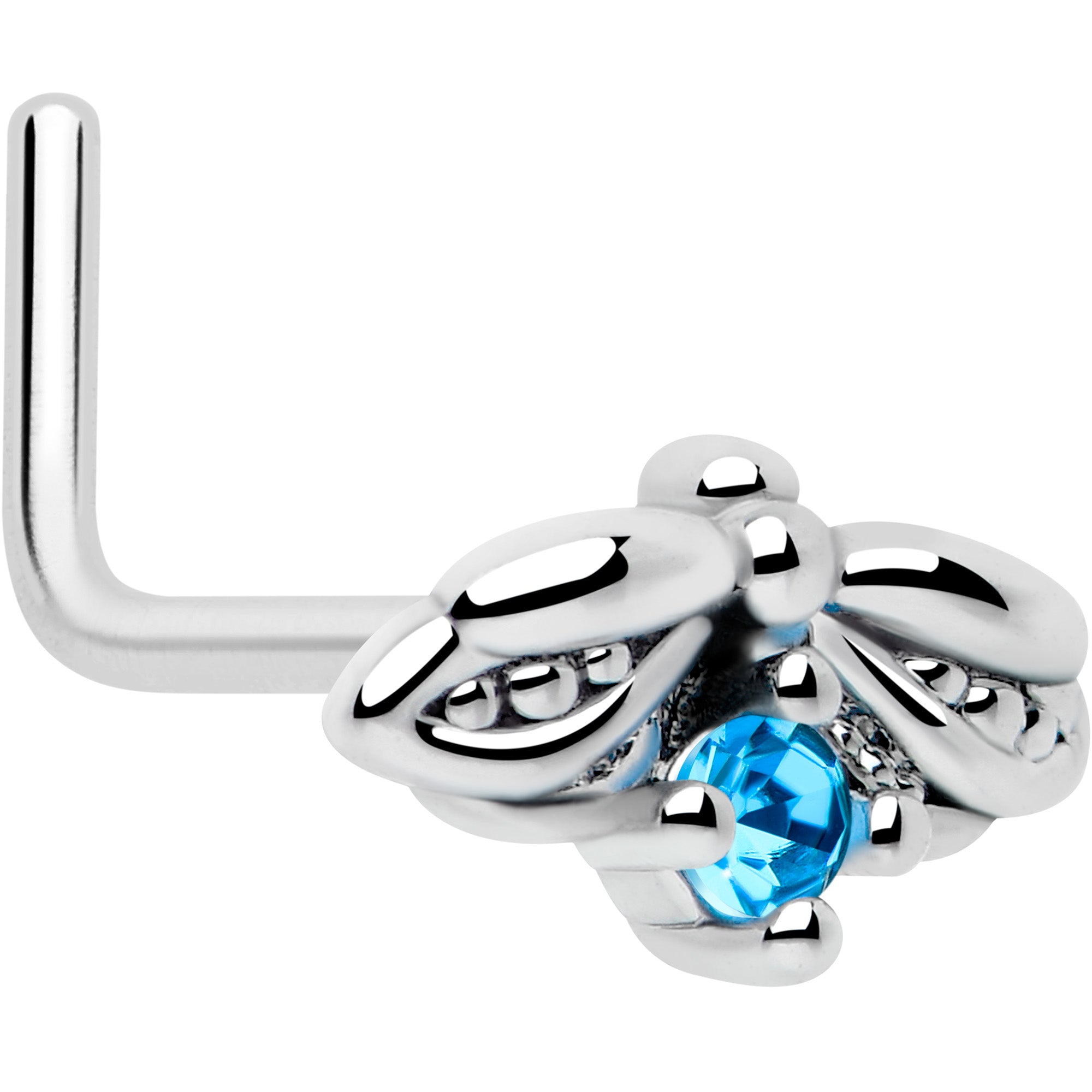 Blue gem beauty bug L shape nose ring 20G