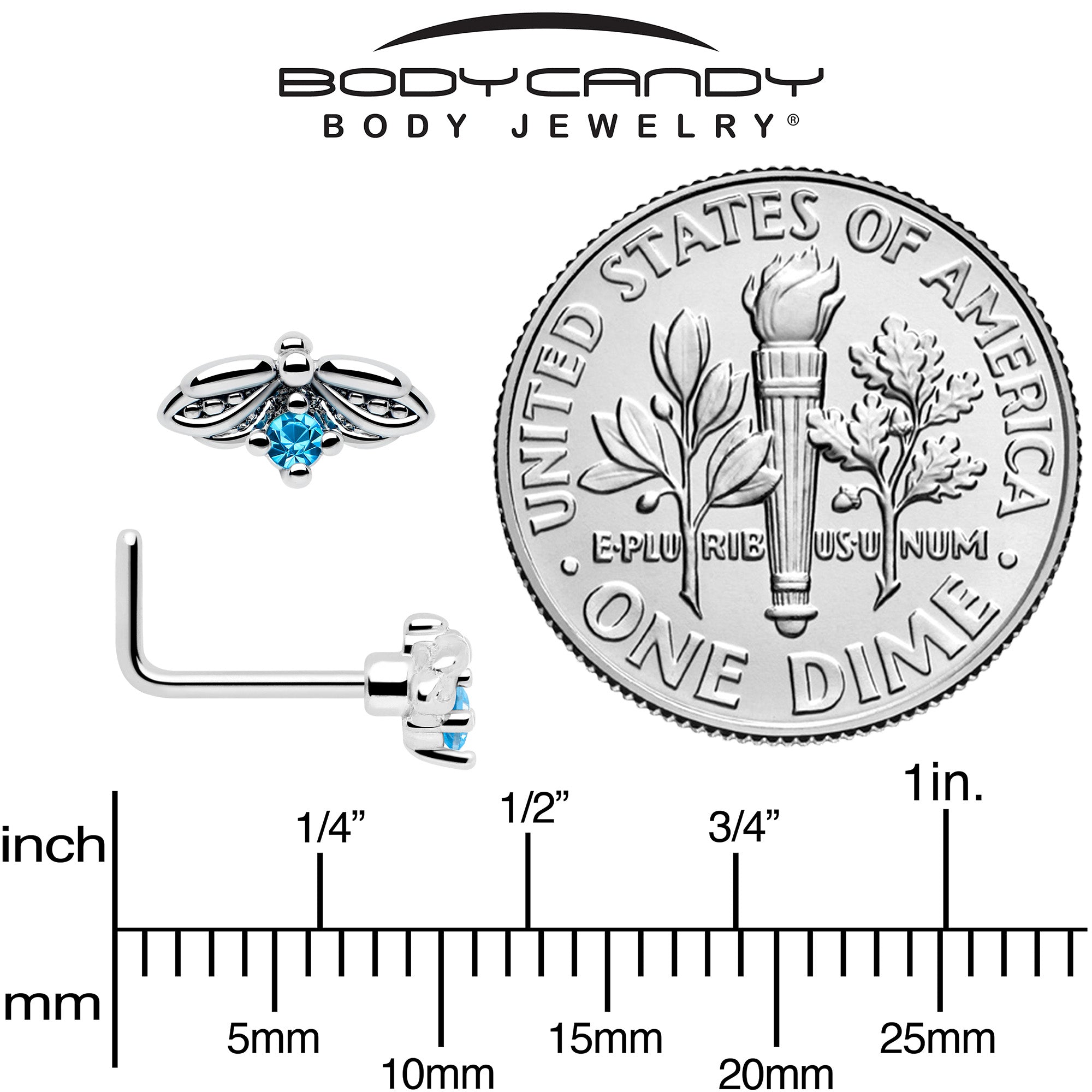 Sparkling blue gem bug design nose screw