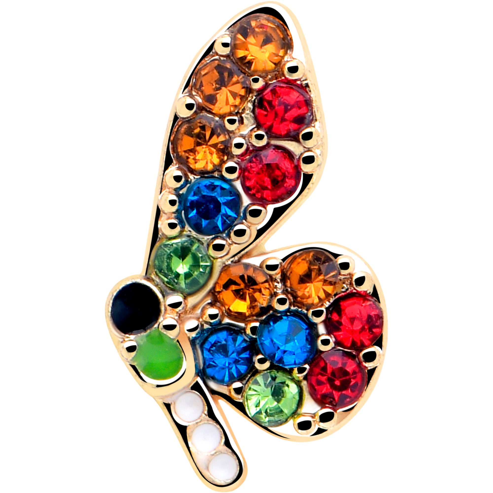 Red and blue crystal butterfly cartilage stud