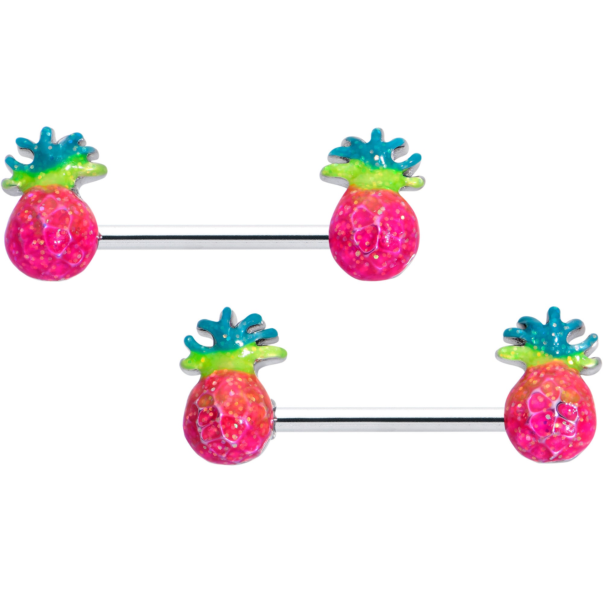 14G 9/16 Hot Tropical Pineapple Barbell Nipple Ring Set