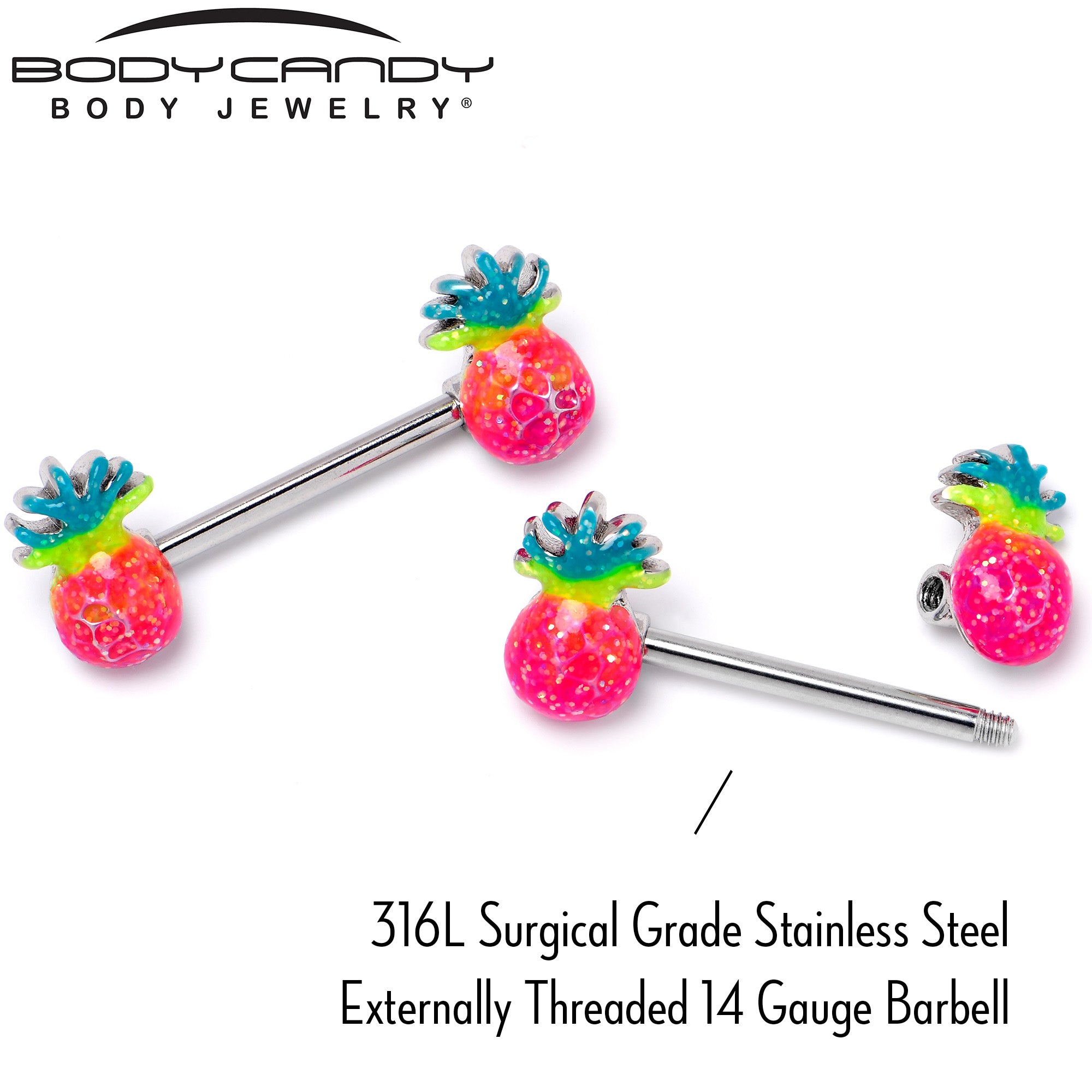14G 9/16 Hot Tropical Pineapple Barbell Nipple Ring Set