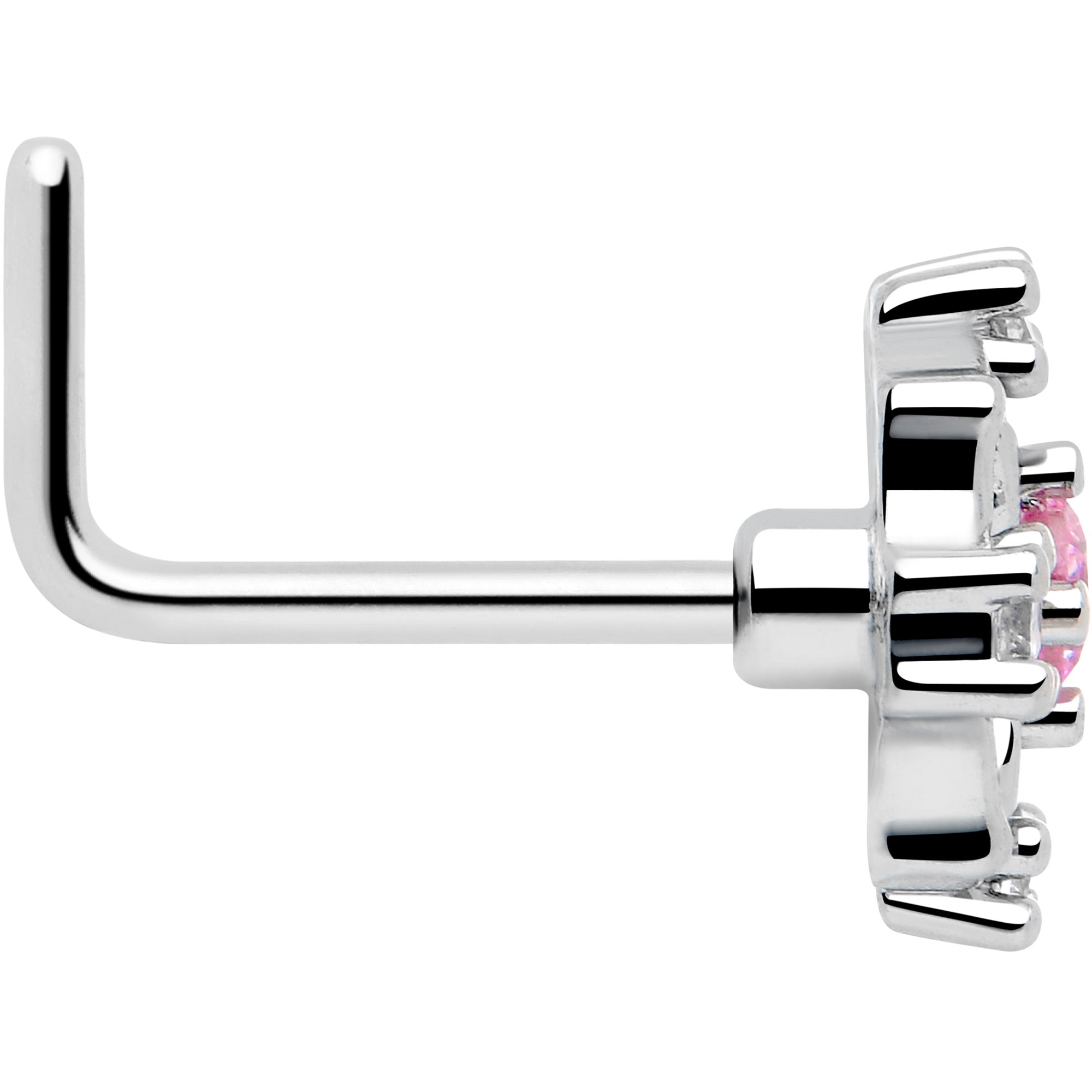 floral pink cz l shape nose piercing