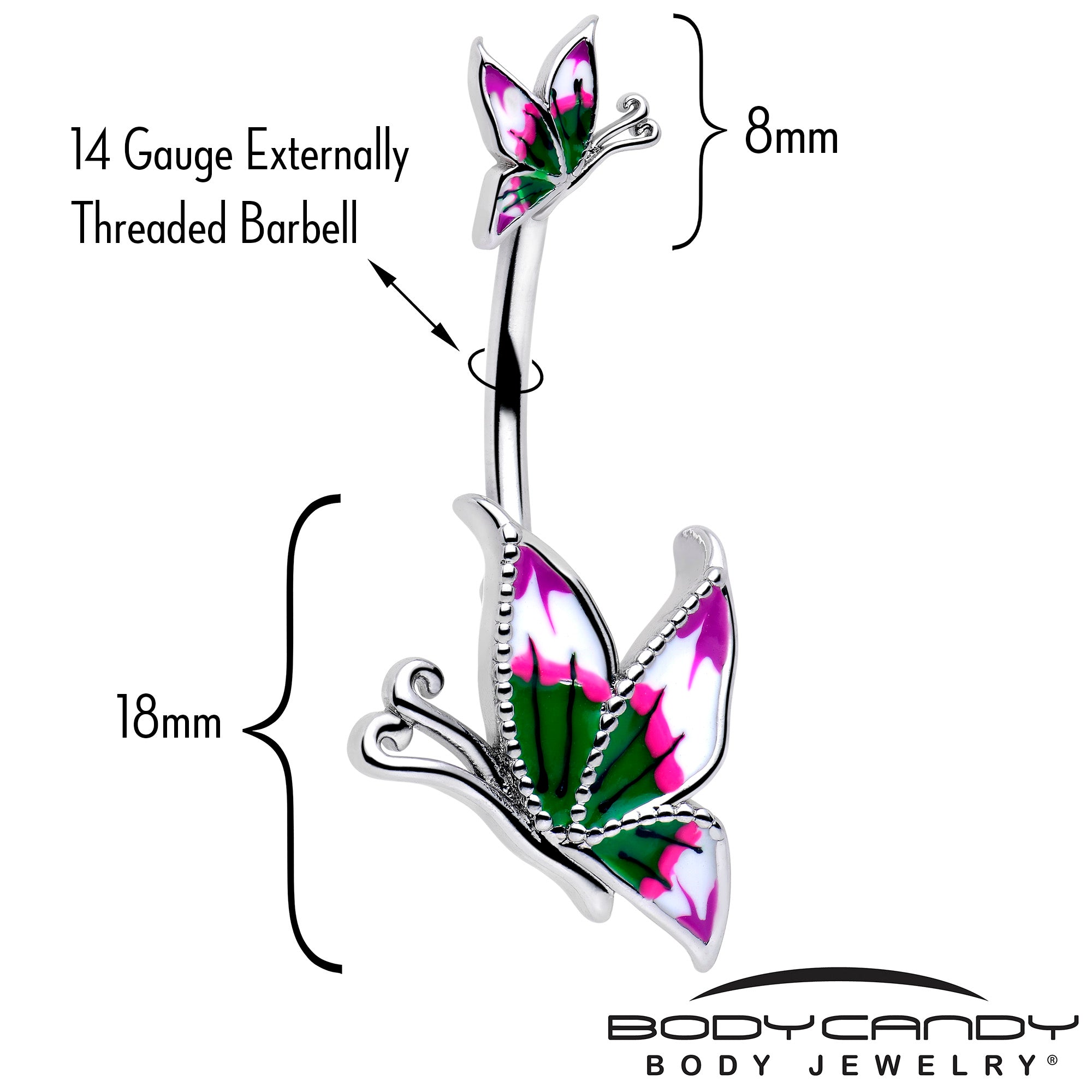 Double Mount Butterfly Belly Ring Profile Design