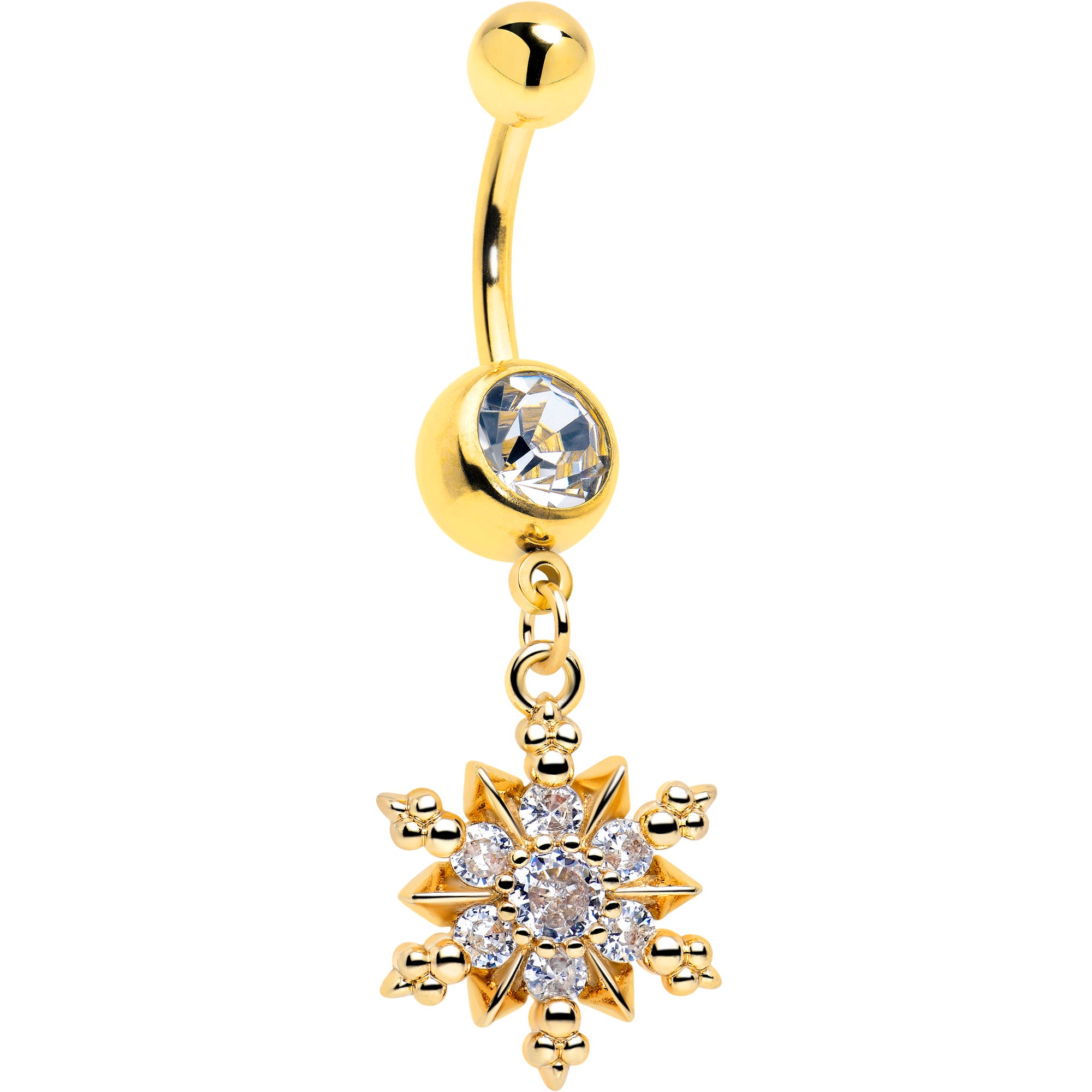 Clear CZ Gem Gold Tone Snowflake Dangle Belly Ring