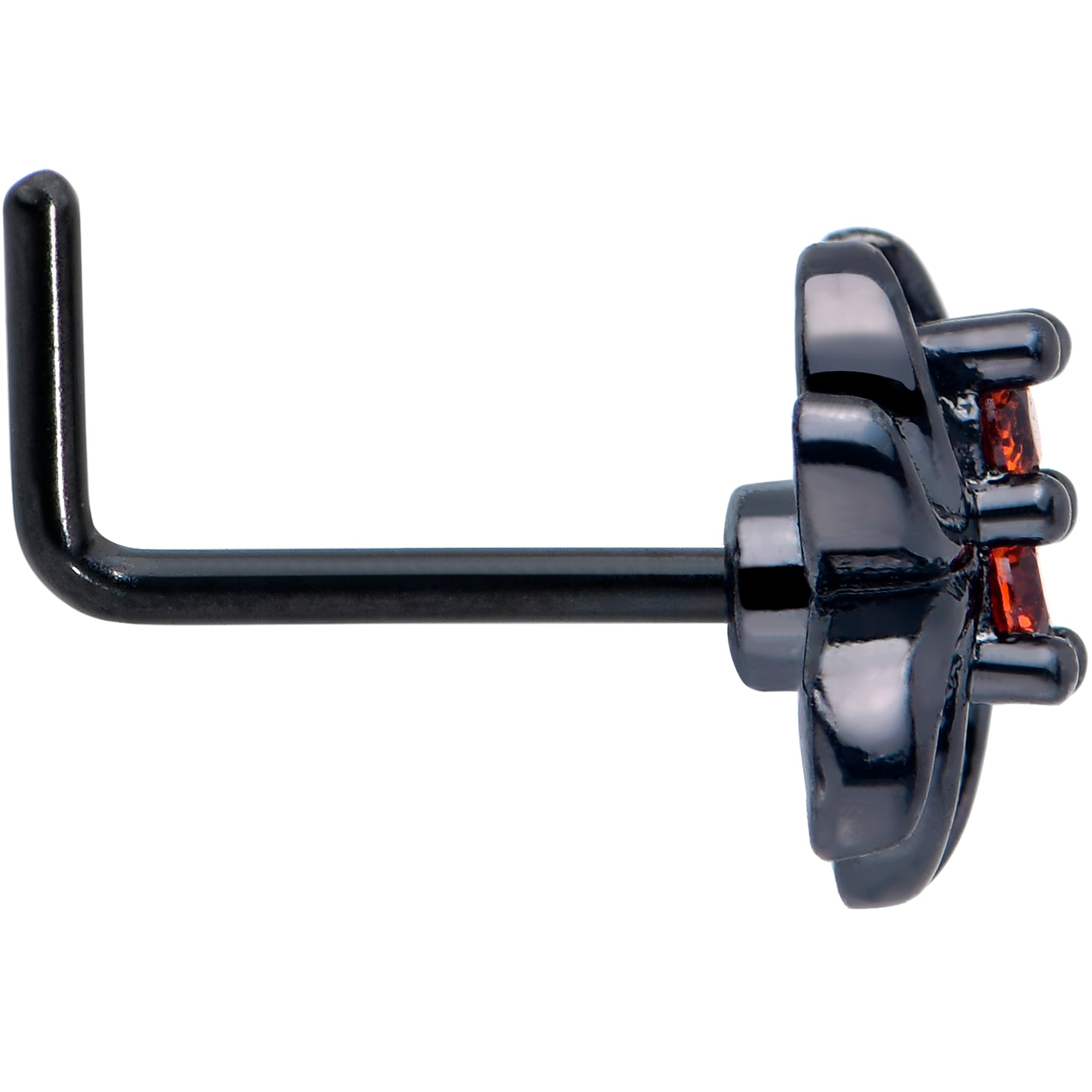 20 Gauge L Shape Nose Ring with Red CZ Gem