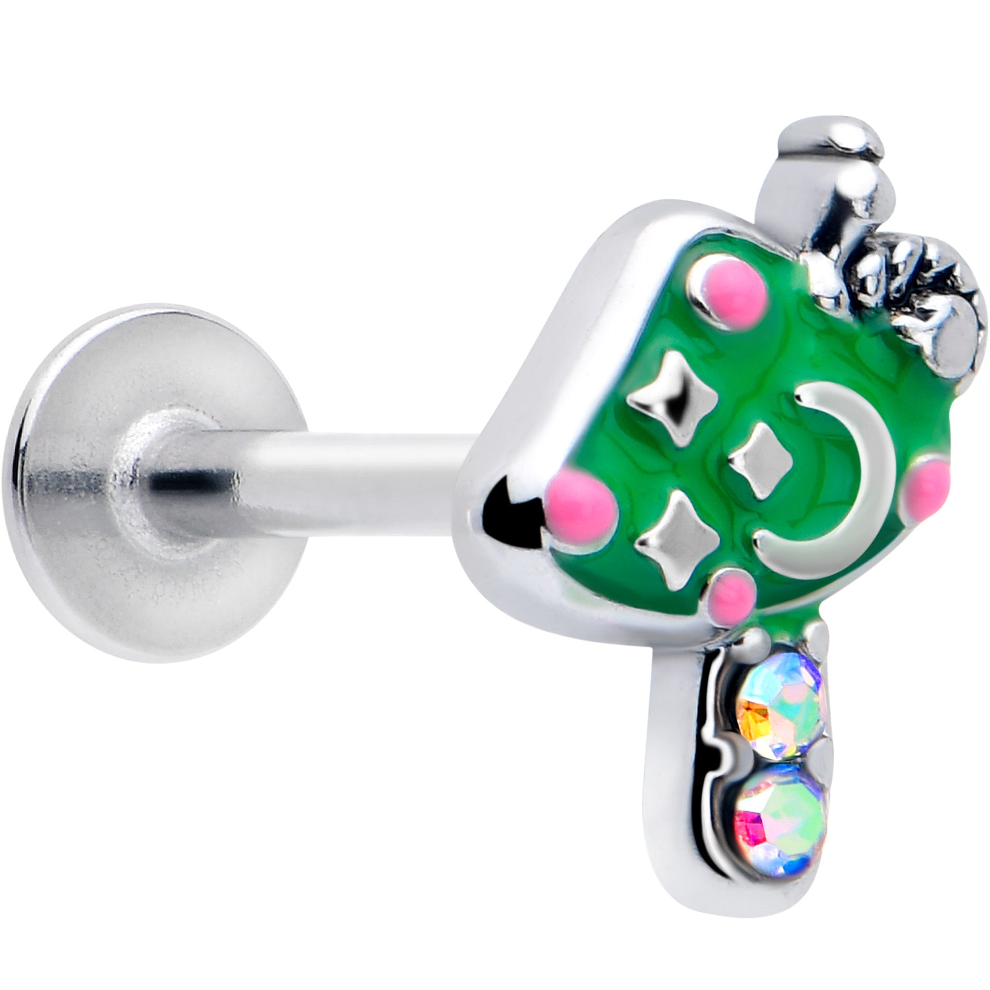 16 Gauge 5/16 Aurora Gem Fanciful Green Mushroom Labret