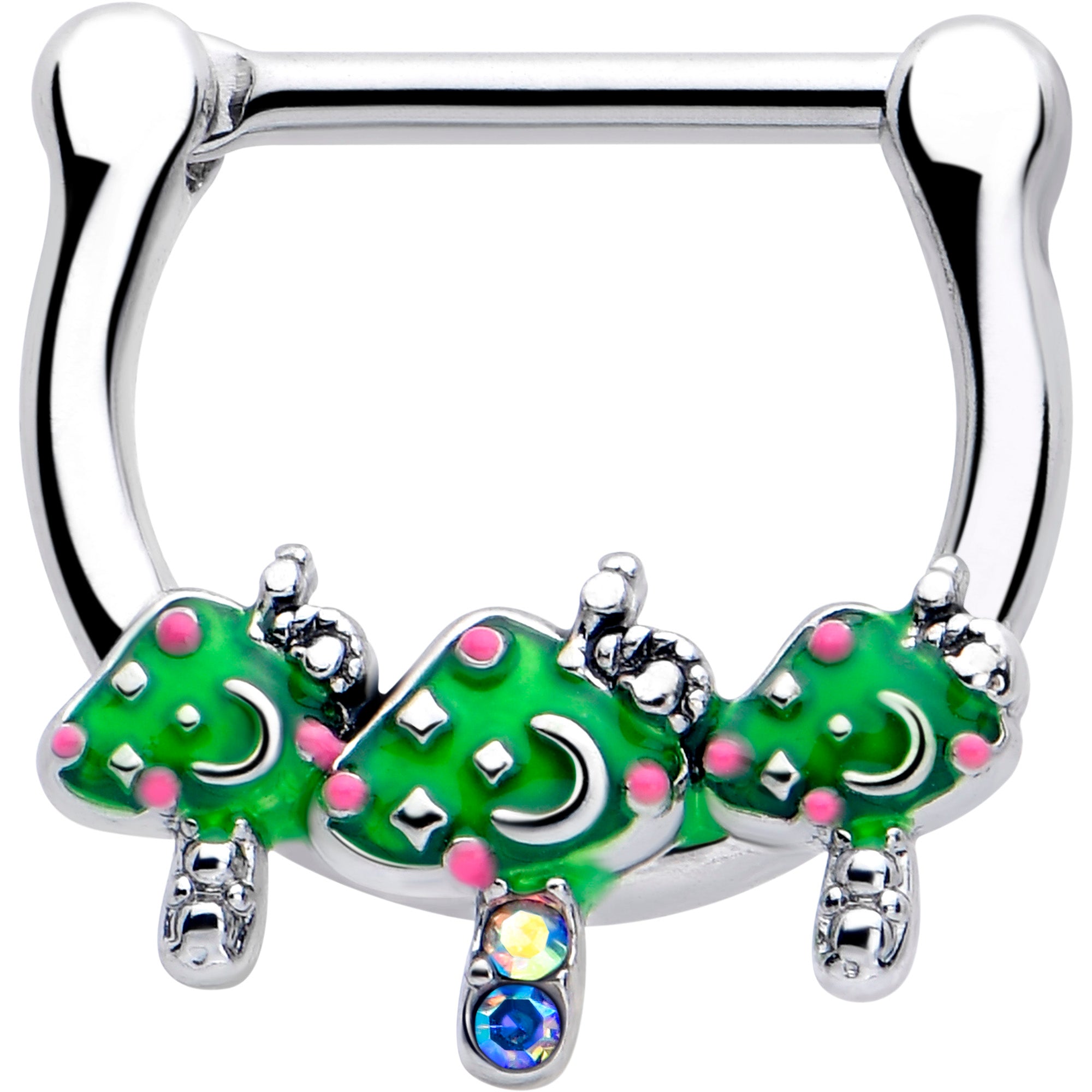 16 Gauge 5/16 Aurora Gem Green Mushroom Cartilage Clicker