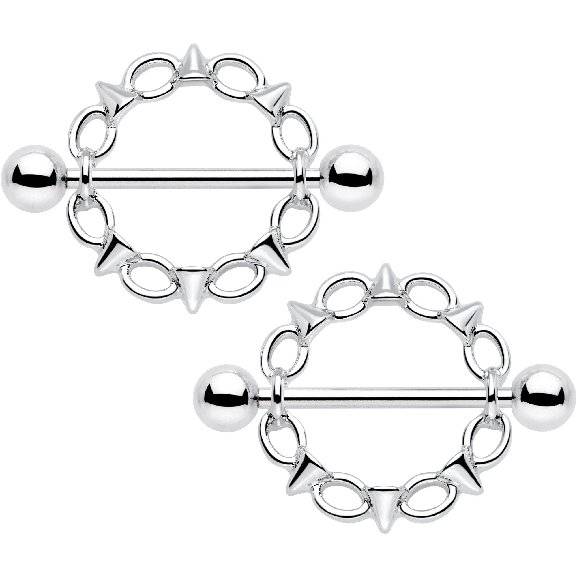 14 Gauge 9/16 Links And Spikes Nipple Shield Set