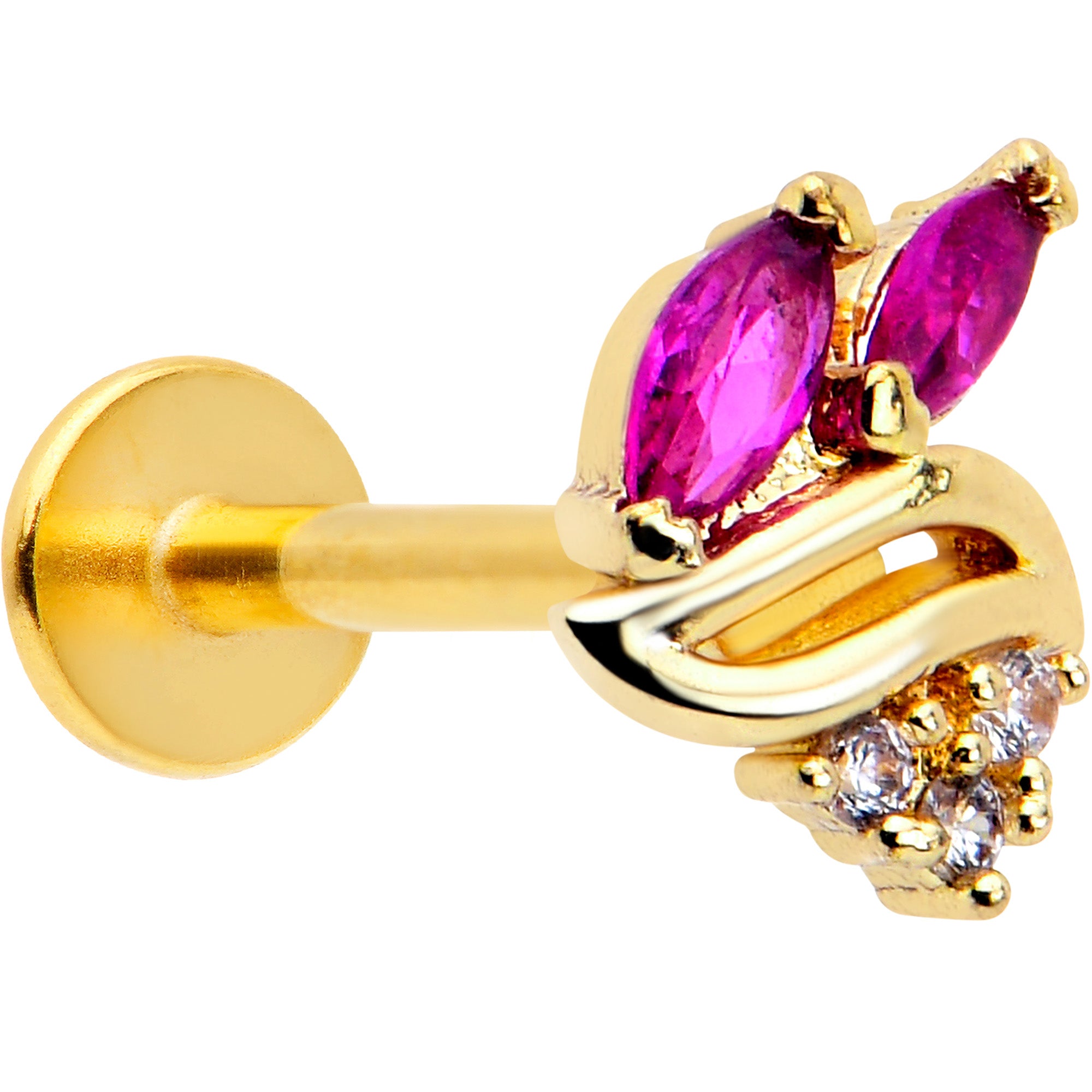 16G 5/16 Red CZ Gem Gold Tone Swirl Fan Labret Monroe Tragus