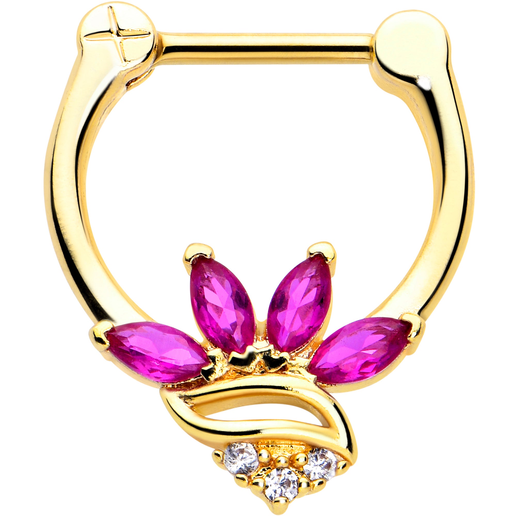 16G 5/16 Red CZ Gem Gold Tone Swirl Fan Cartilage Clicker