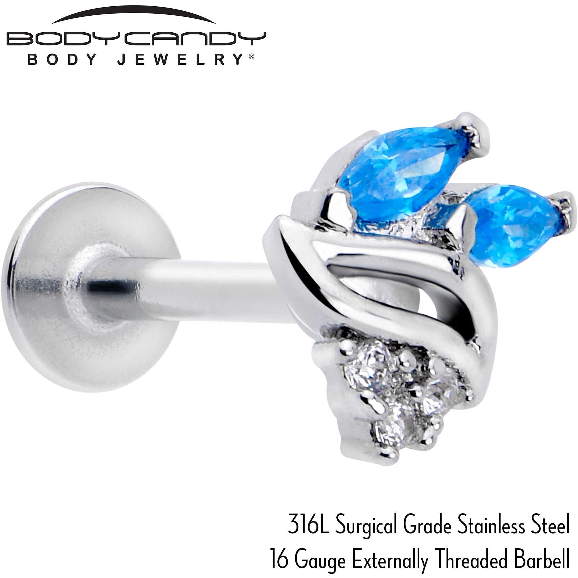 16G 5/16 Blue CZ Gem Swirl Fan Labret Monroe Tragus