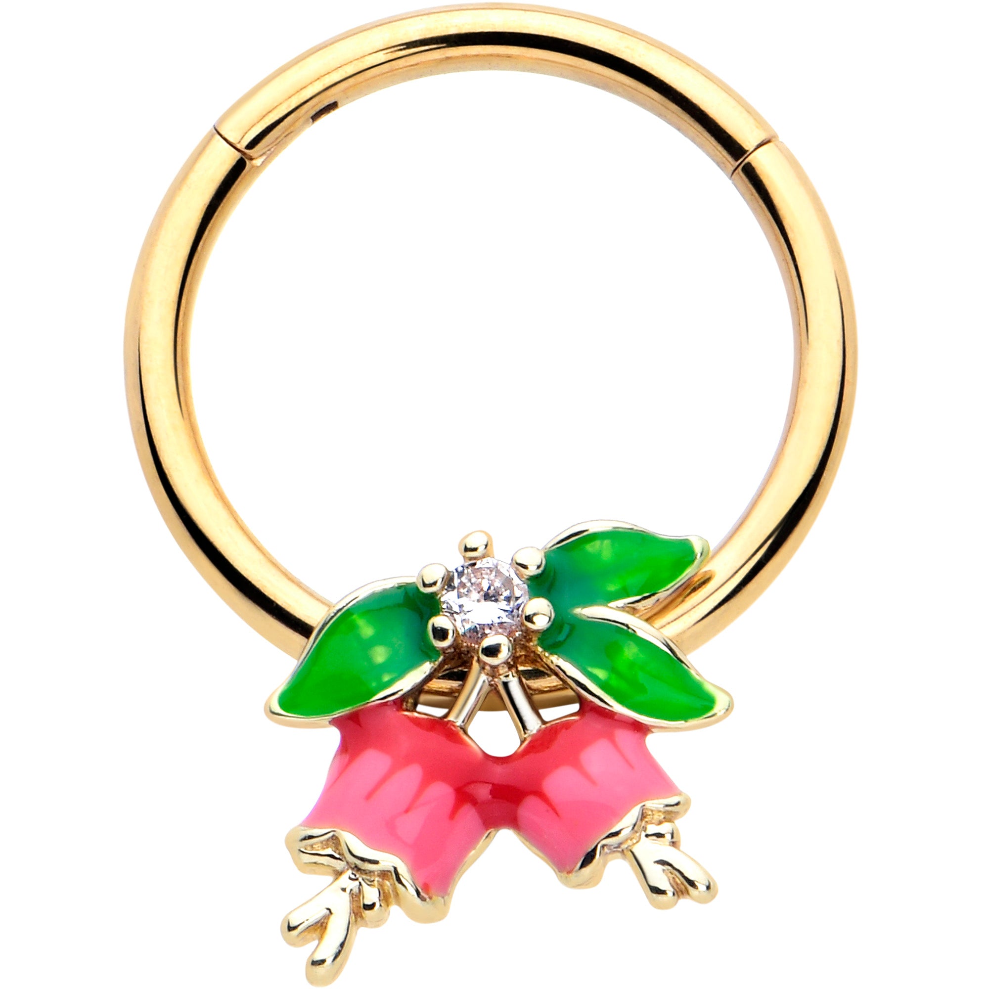 16 Gauge 3/8 Clear CZ Gem Gold Tone Bell Flowers Hinged Segment Ring