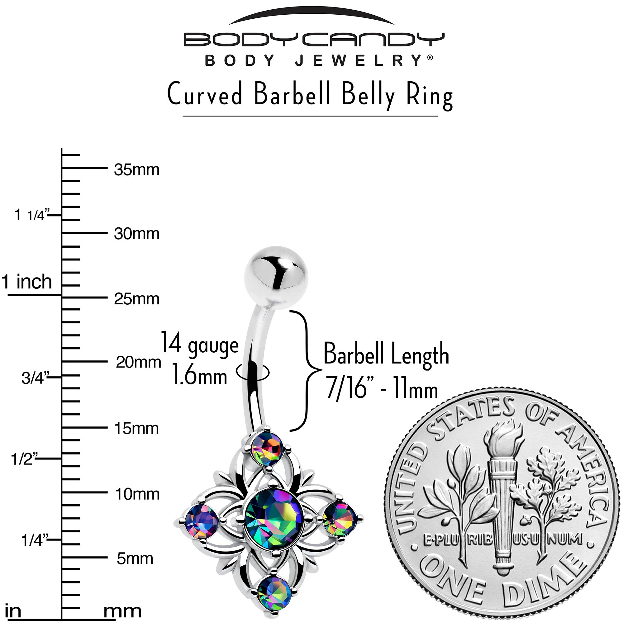 Aurora crystal cross dangle belly ring