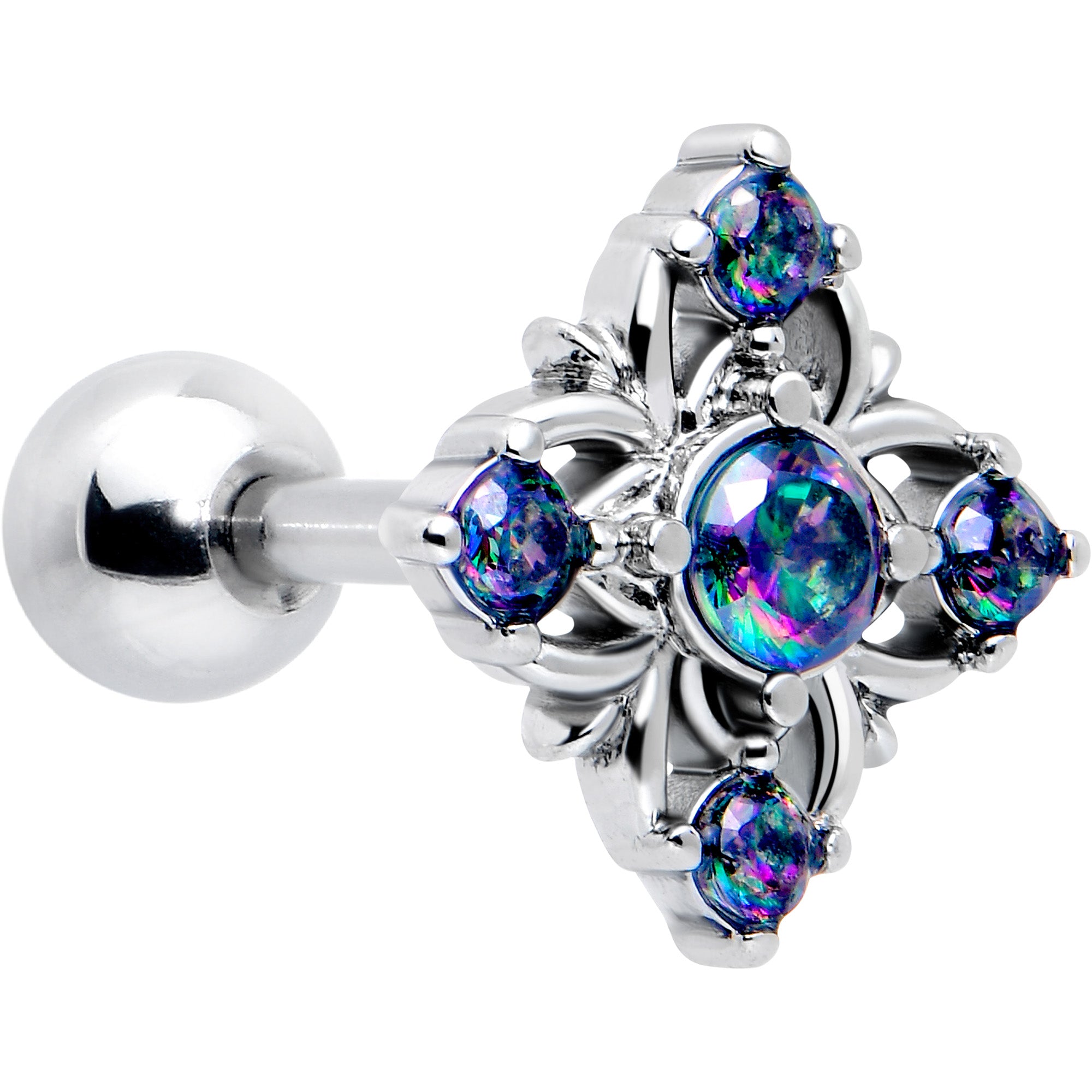 16 Gauge 1/4 Vitrail CZ Gem Beauty Cross Cartilage Tragus Earring