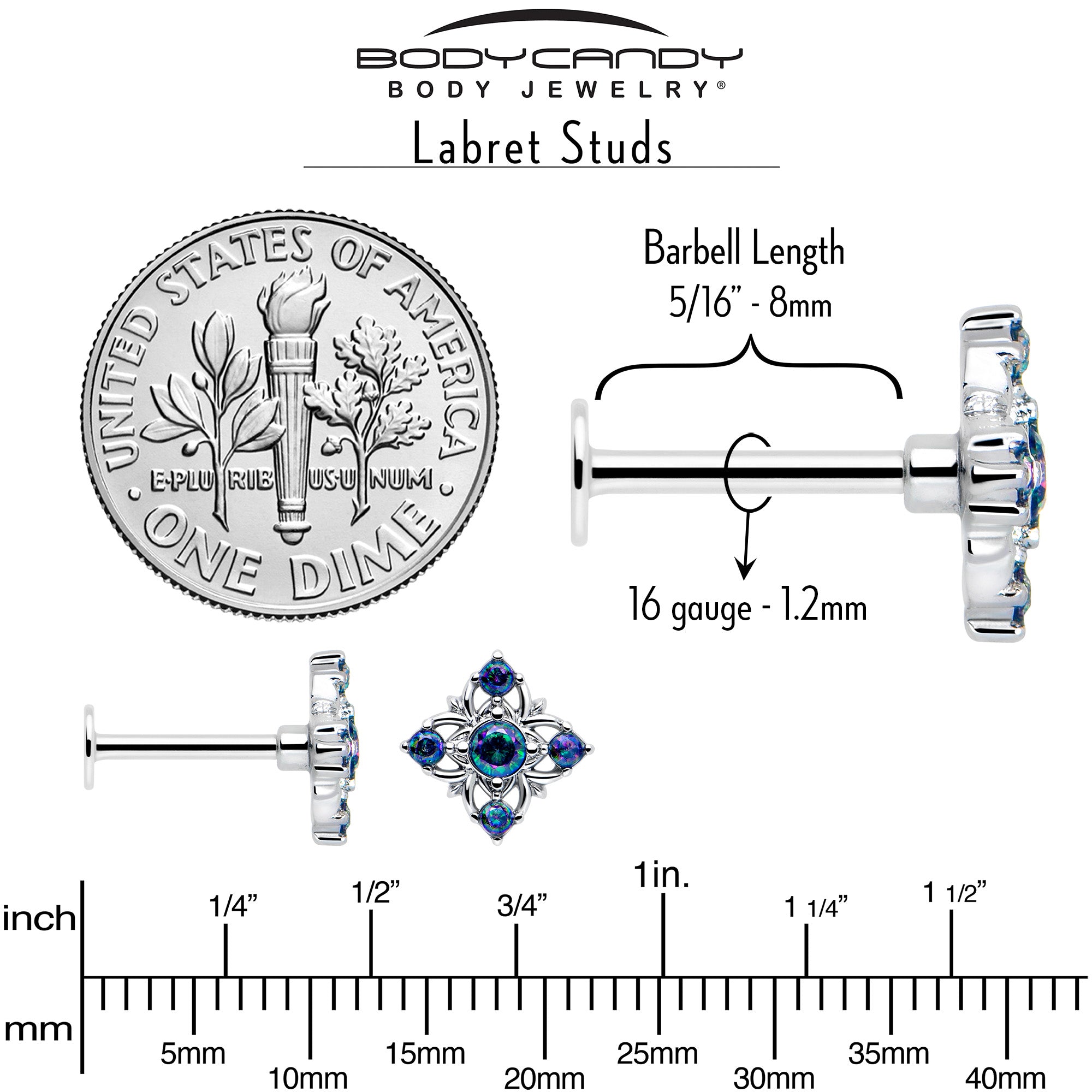 16 gauge 5/16 vitrail CZ lip piercing