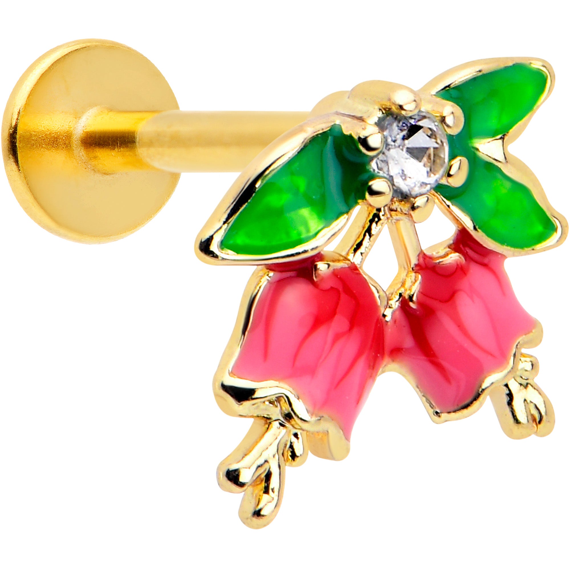 16 Gauge 5/16 Clear CZ Gem Gold Tone Bell Flower Labret Monroe Tragus