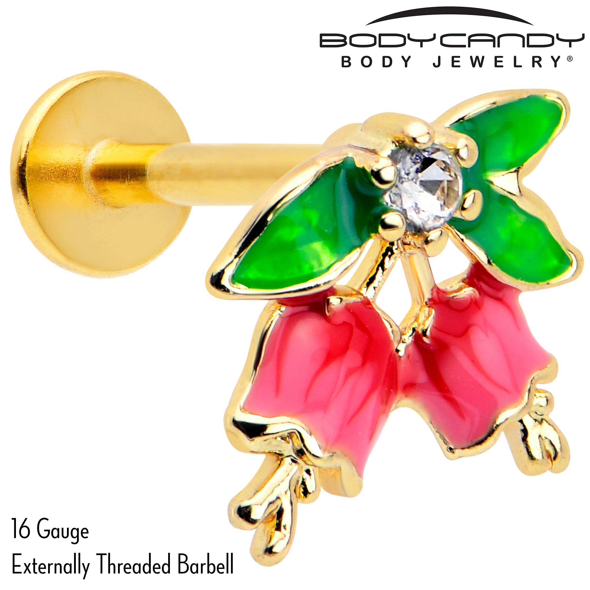 5/16 Clear CZ Gem Gold Tone Bell Flower Labret Monroe Tragus 16 Gauge