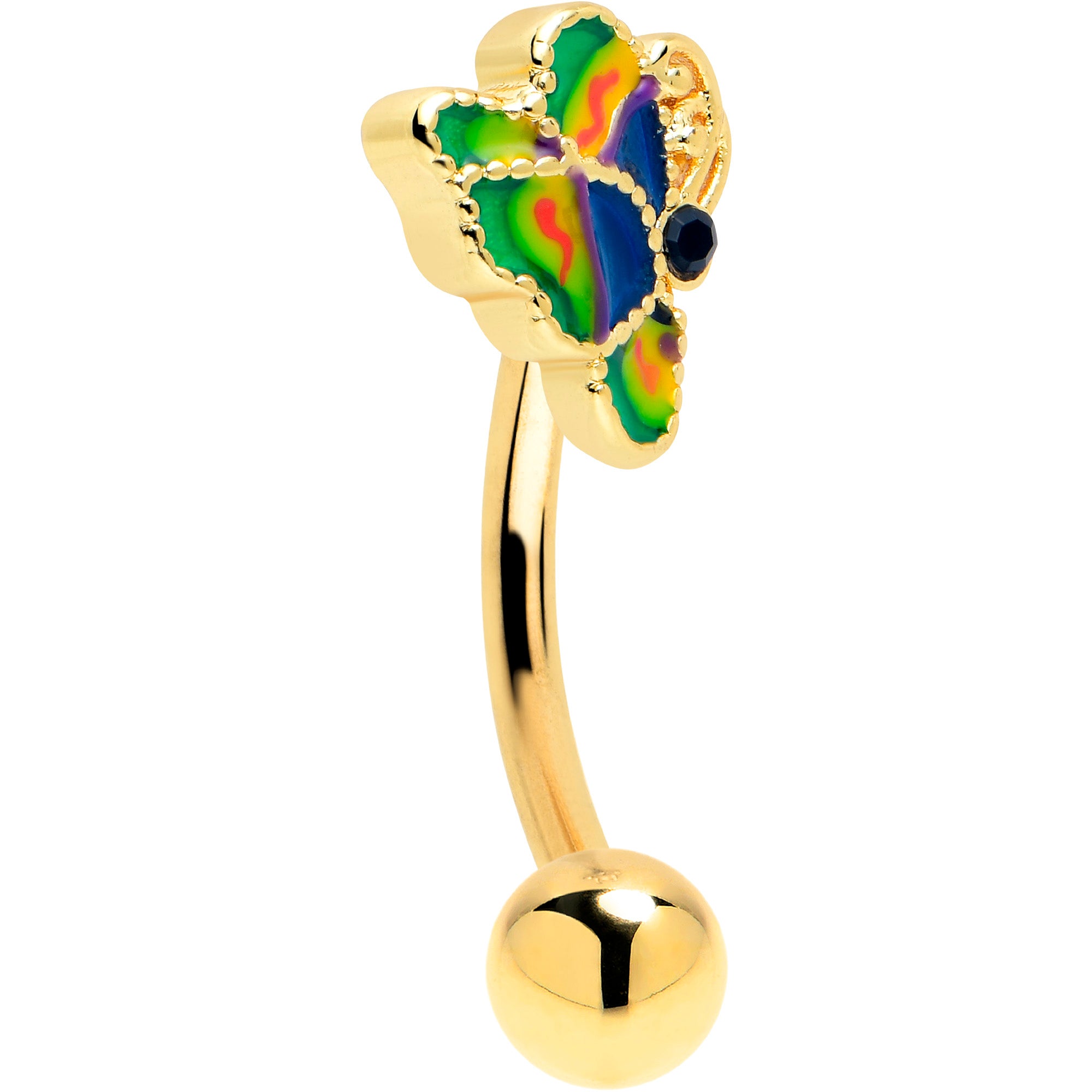 16 Gauge 5/16 Blue Gem Gold Tone Butterfly Colors Curved Eyebrow Ring