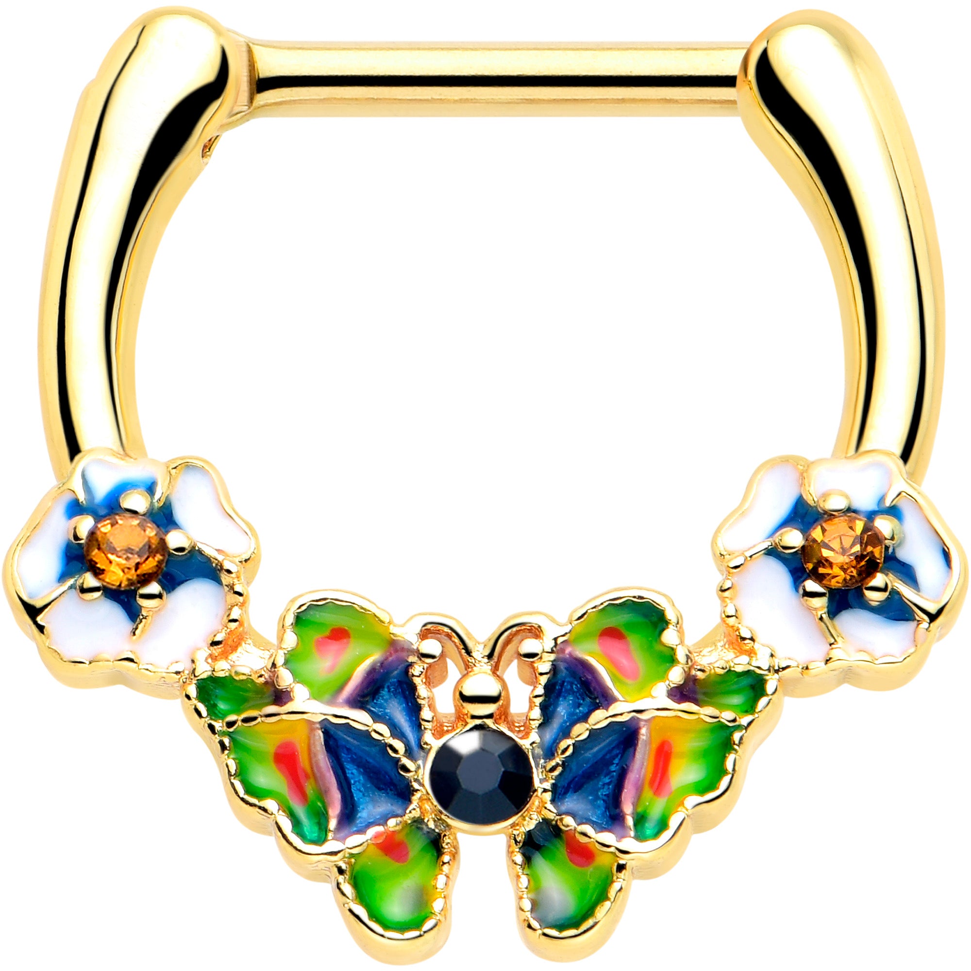 16 Gauge 5/16 Blue Gem Gold Tone Butterfly Cartilage Clicker