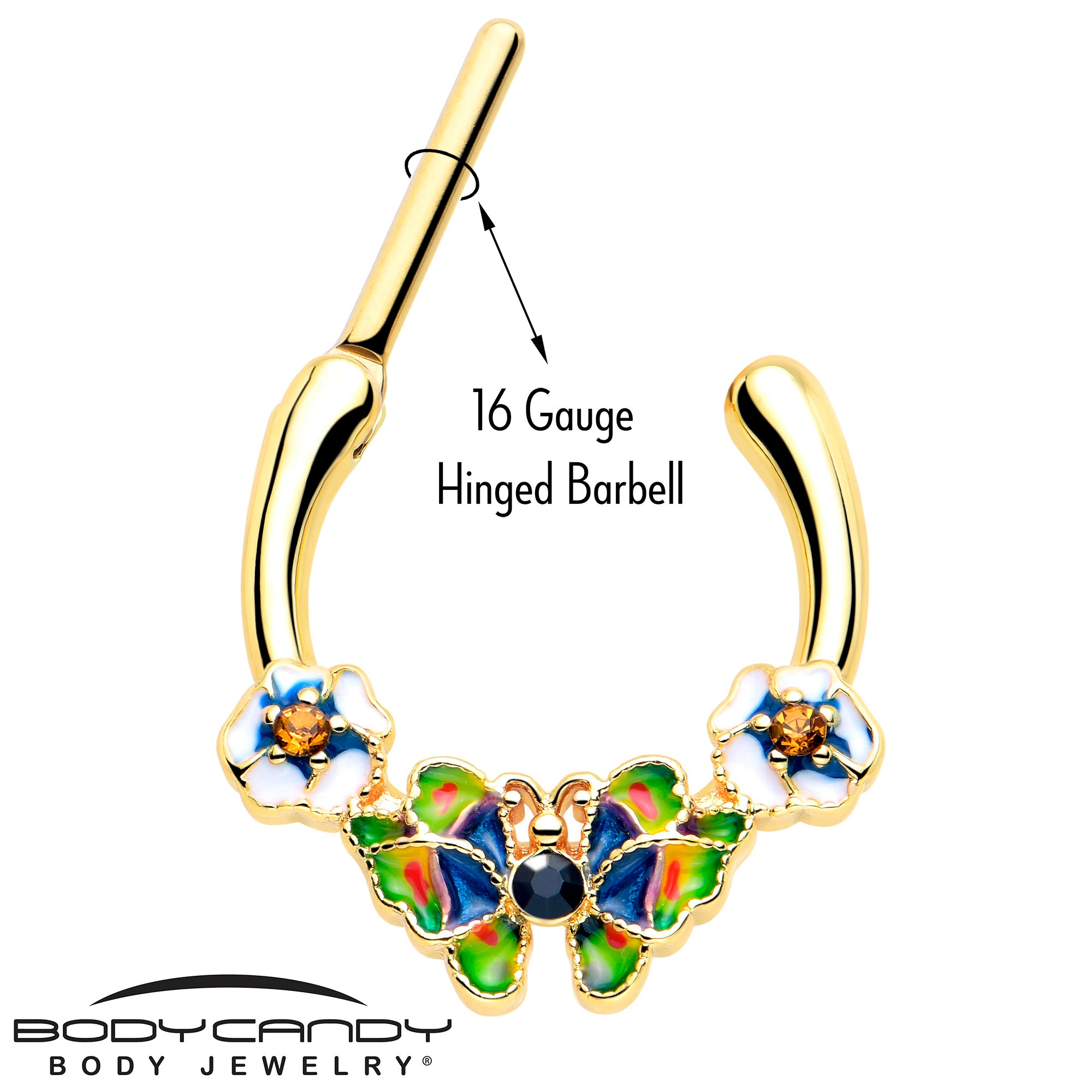 Gold Tone Butterfly Cartilage Clicker with Blue Gem 16 Gauge 5/16