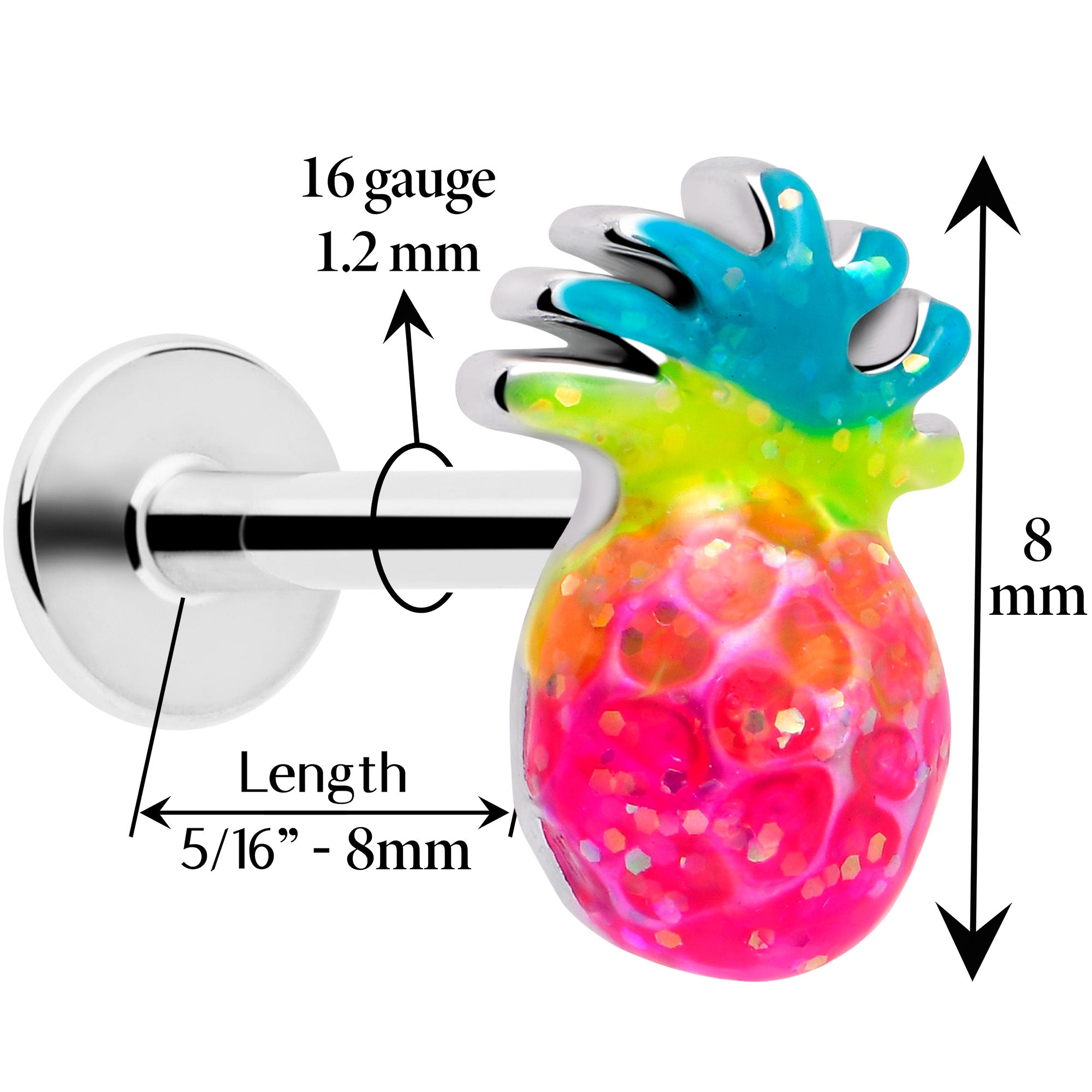 16G 5/16 Hot Tropical Pineapple Labret Monroe Tragus