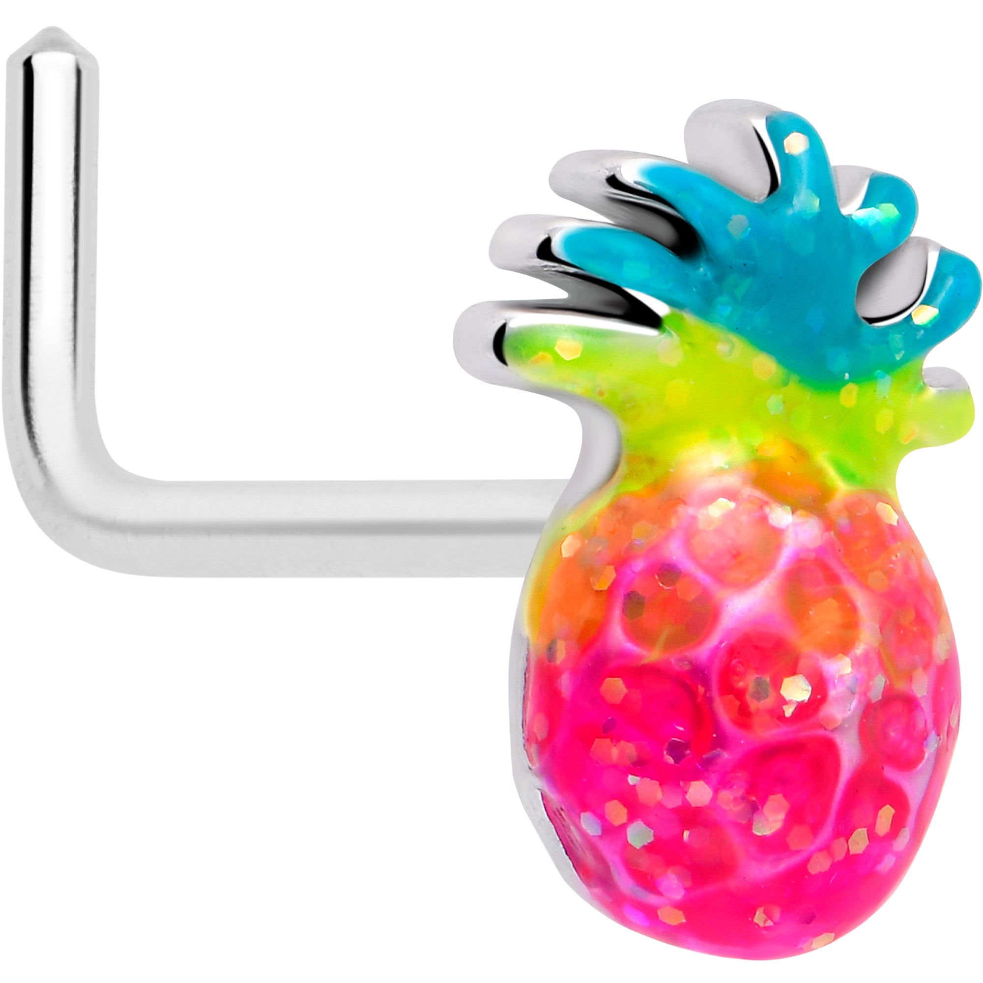20 Gauge 7mm Hot Tropical Pineapple L Shape Nose Ring