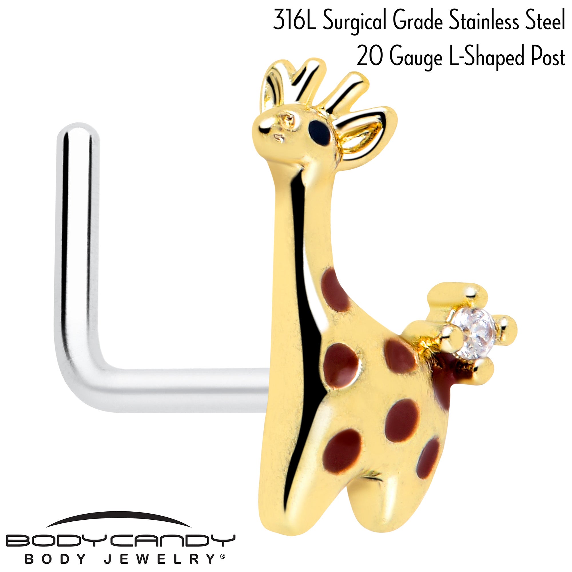Golden Giraffe L Shape Nose Ring with Clear CZ Gem