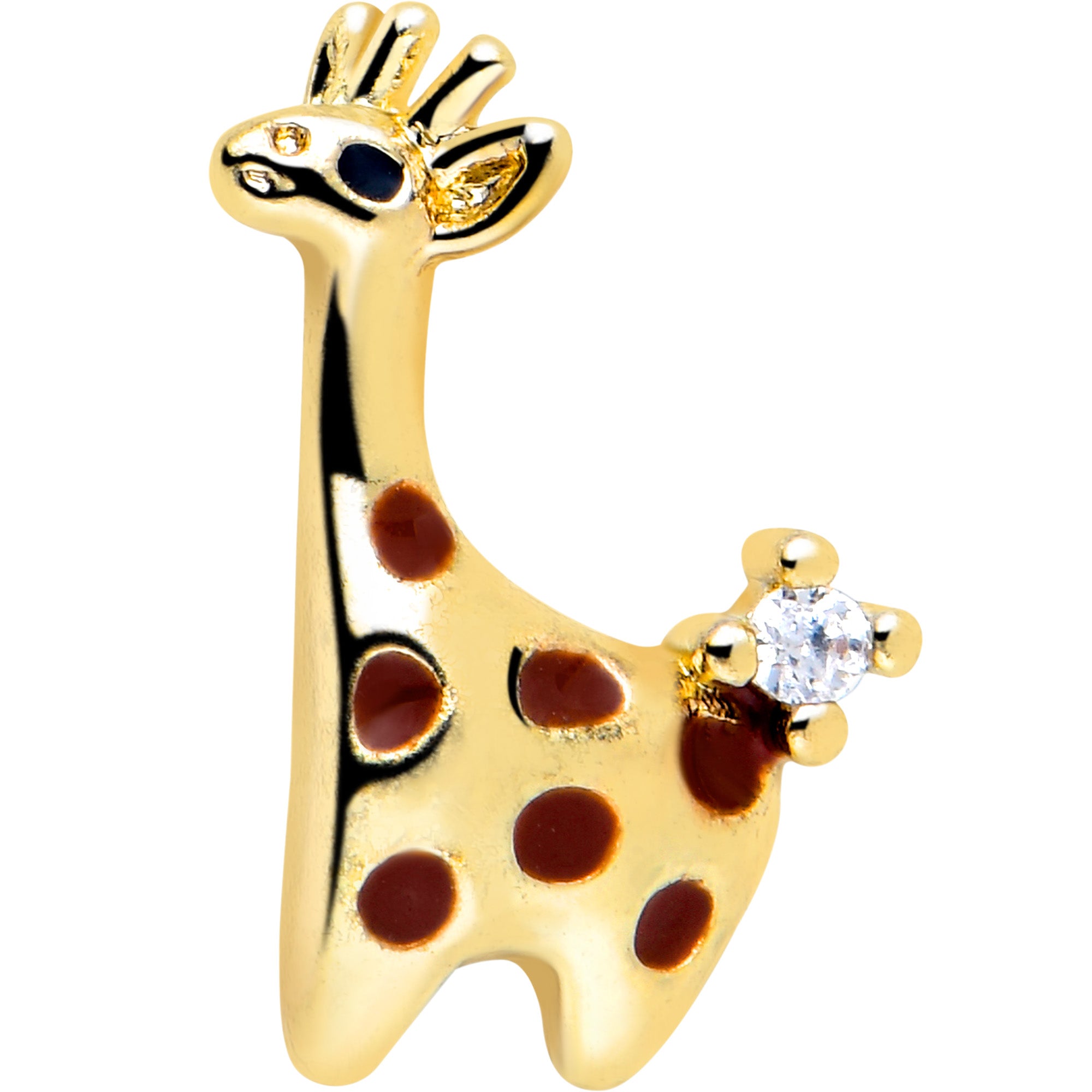 20 Gauge 7mm Golden Giraffe L Shape Nose Ring with Clear CZ Gem