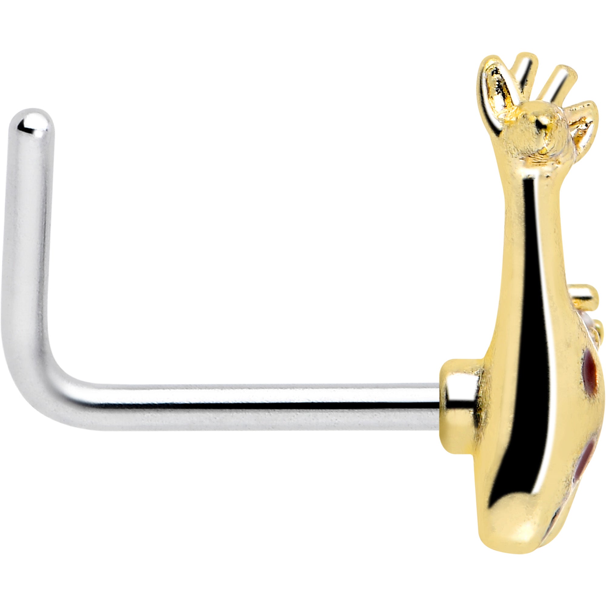 Clear CZ Gem Golden Giraffe L Shape Nose Ring 20 Gauge