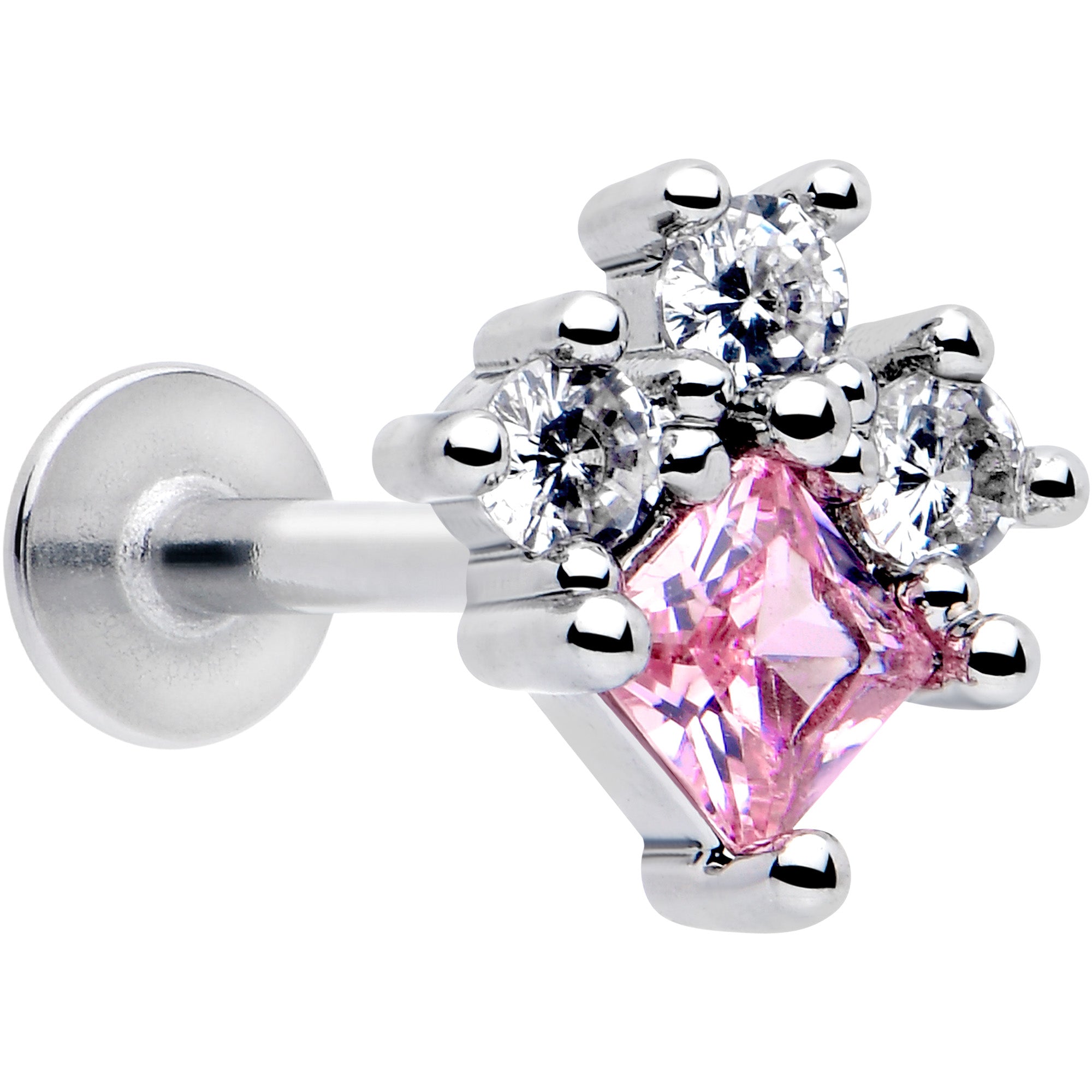 16 Gauge 5/16 Pink Clear CZ Gem Rhombus Labret Monroe Tragus